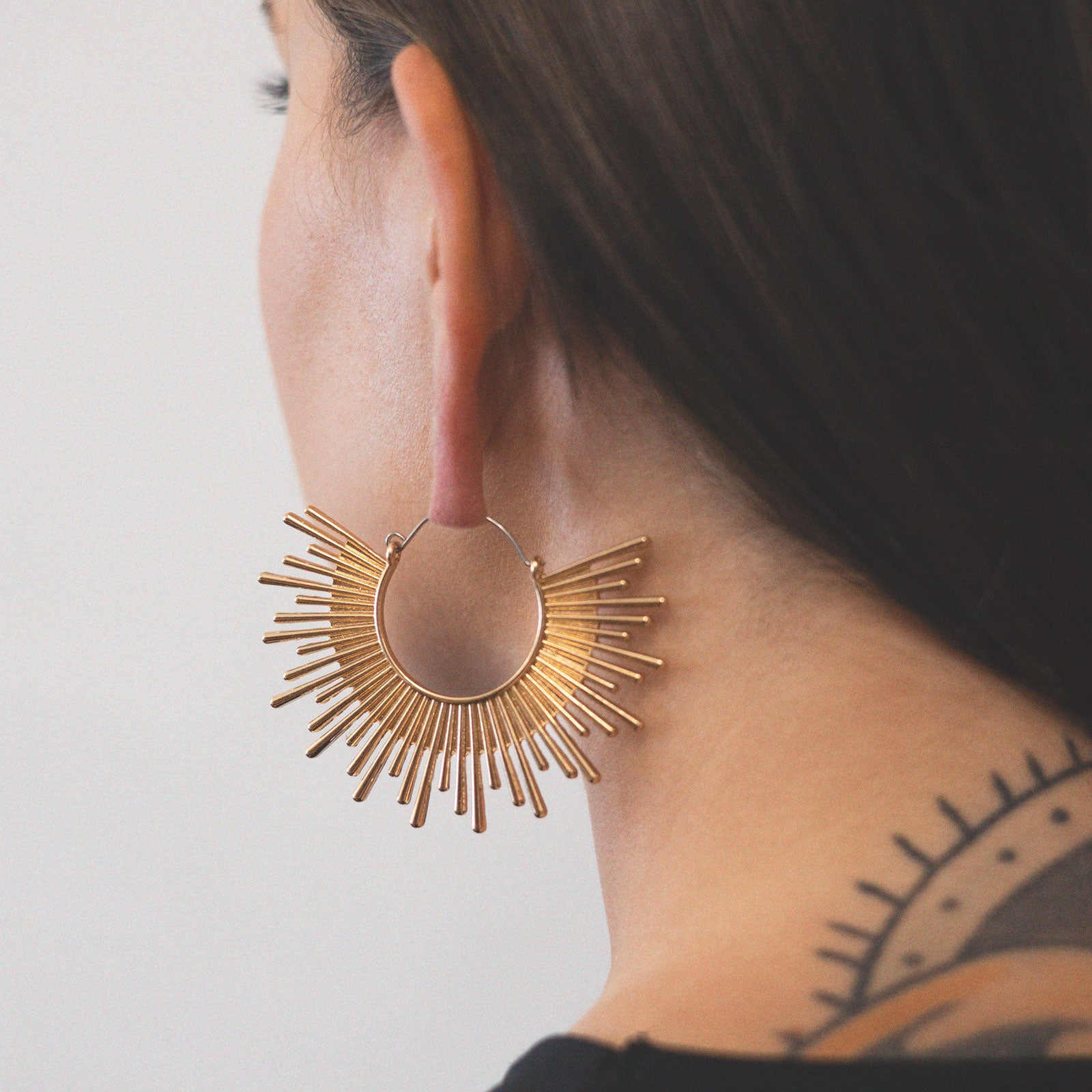 Gold Plated Sunbeam Plug Hoops Model Shot