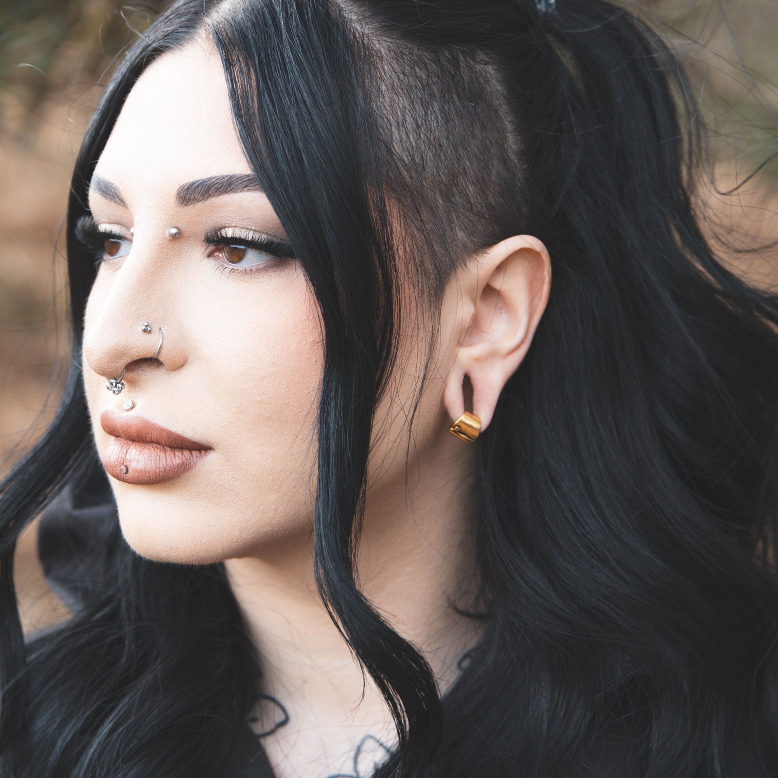 Gold PVD Hinged Lobe Cuff Model Shot