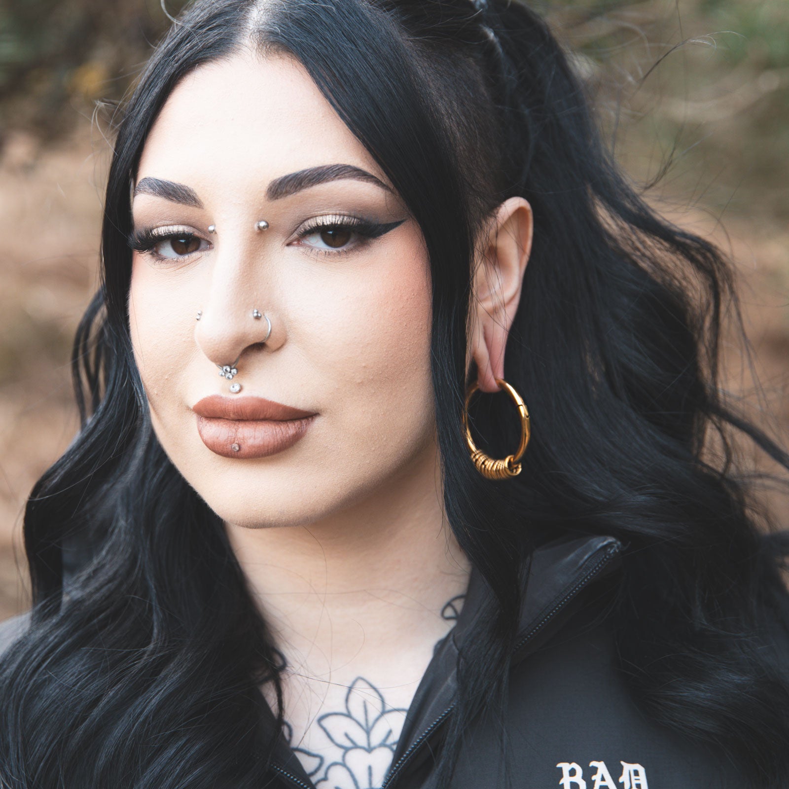 Gold PVD Magnetic Multi Hoop Ear Weight Model Shot Female