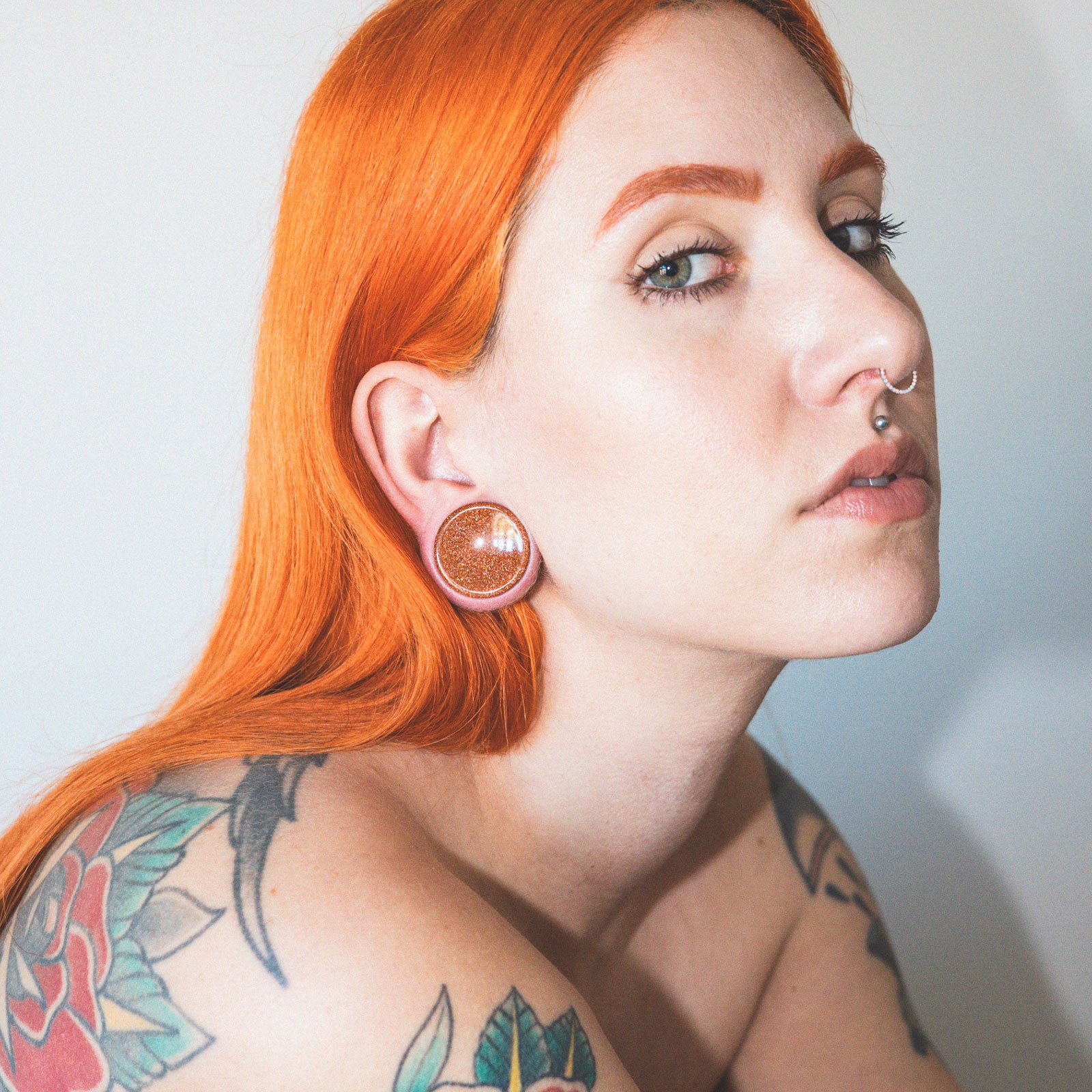 Gold Sandstone Double Flare Concave Stone Plug Model Shot