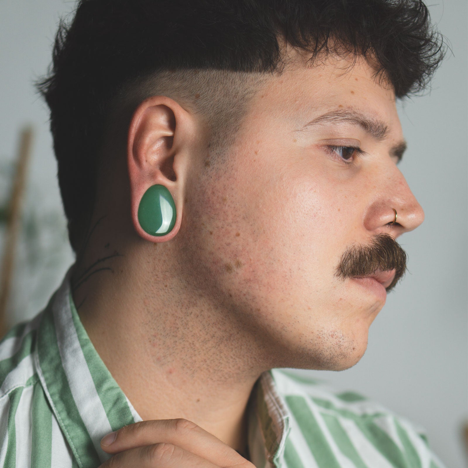Green Aventurine Double Flare Teardrop Plug Model Shot