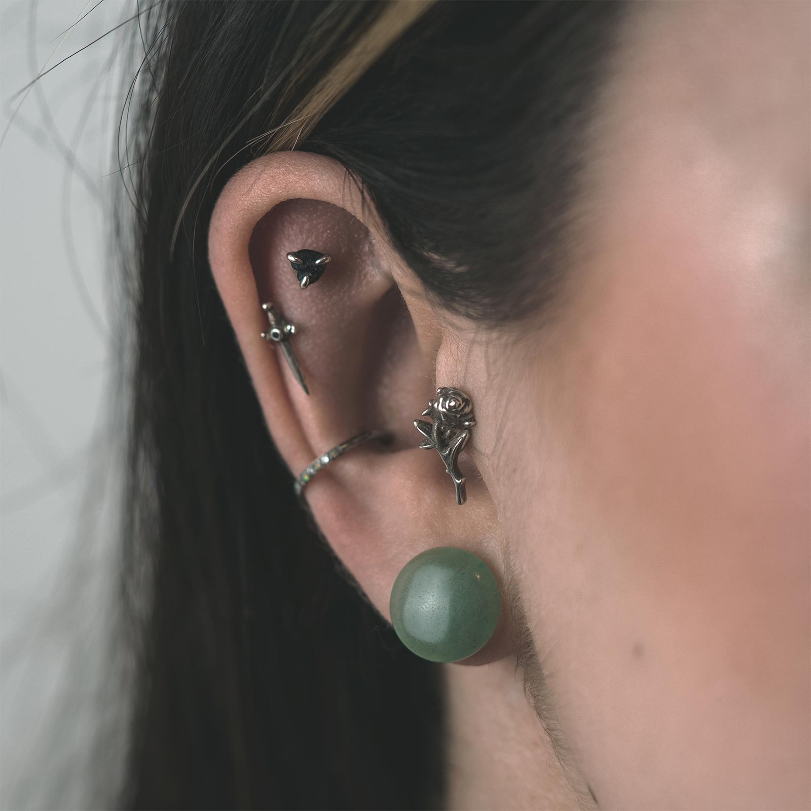 Green Aventurine Single Flare Convex Stone Plug Model Shot