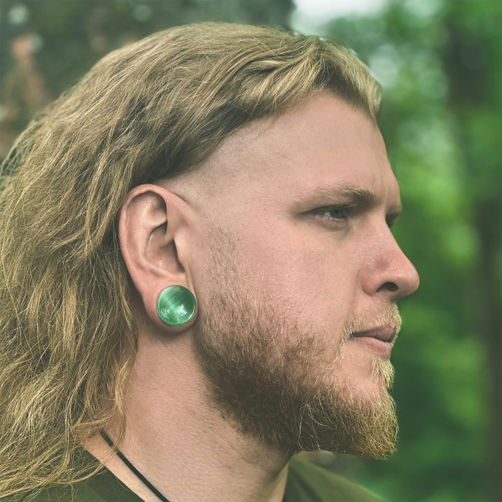 Green Cat's Eye Glass Double Flare Concave Plug Model Shot