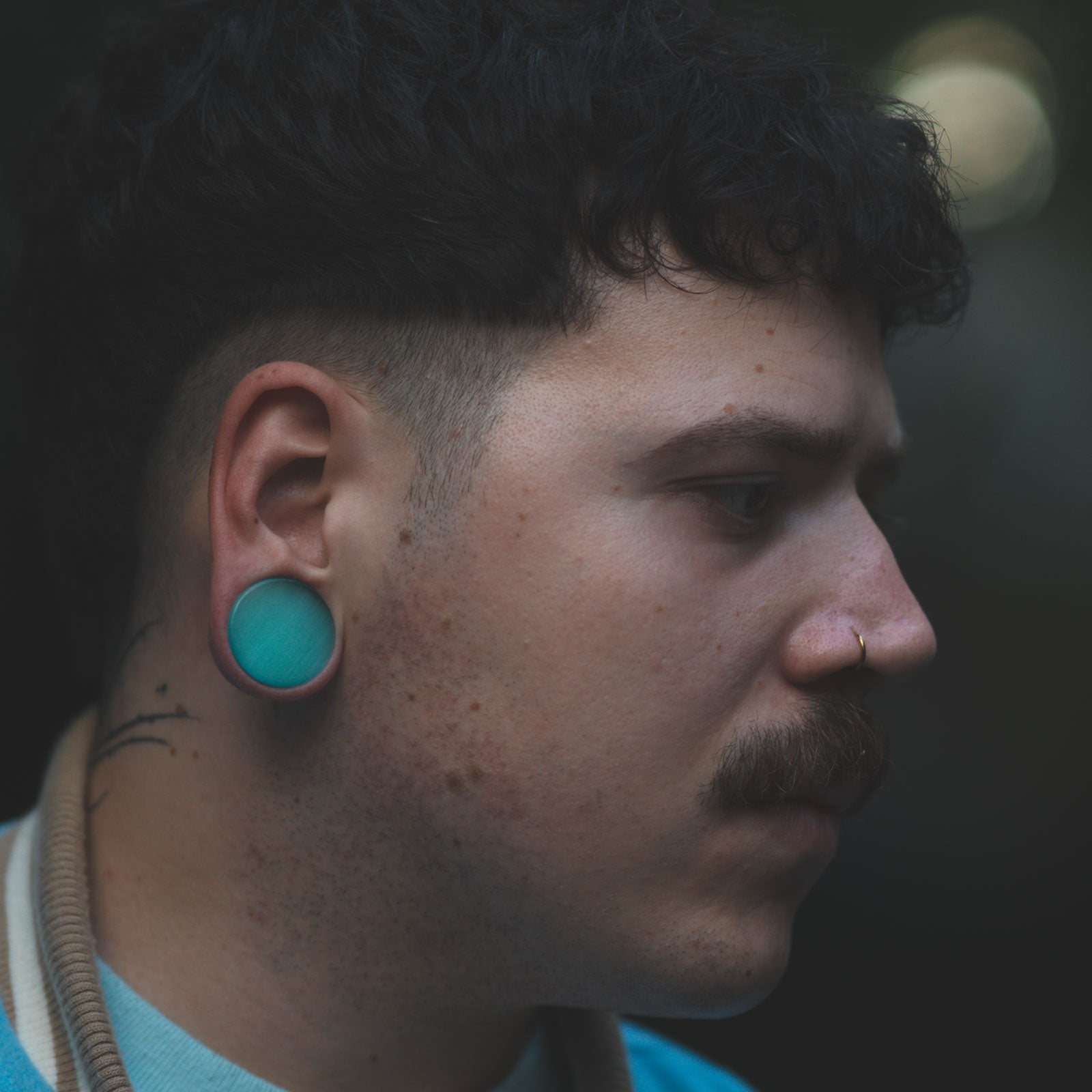 Green Cat's Eye Glass Double Flare Plug Model Shot