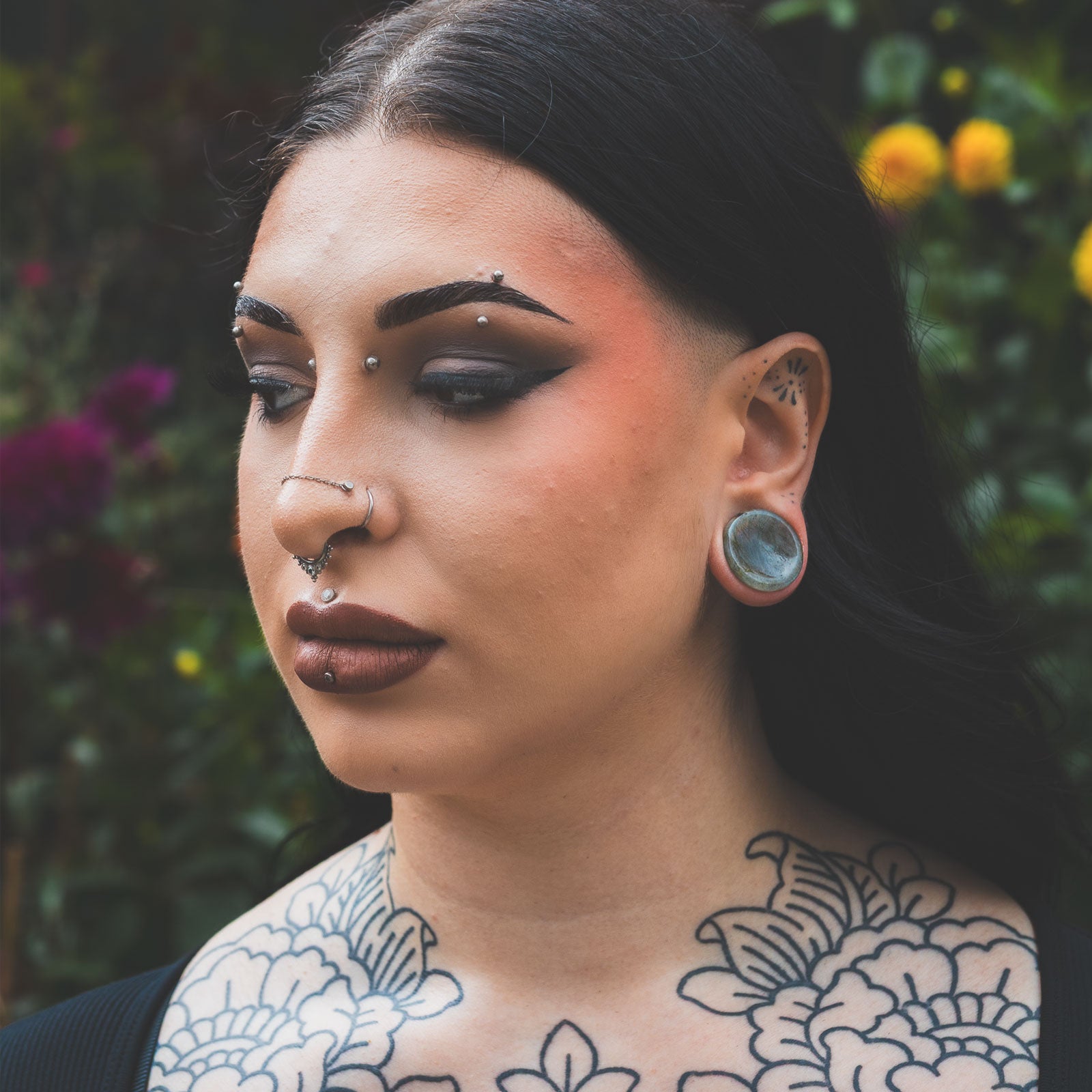 Grey Labradorite Double Flare Concave Stone Plug Model Shot