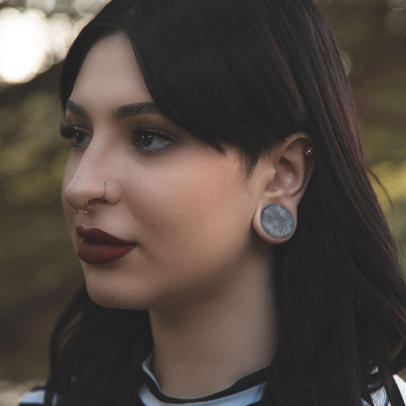 Grey Labradorite Double Flare Stone Plug Model Shot