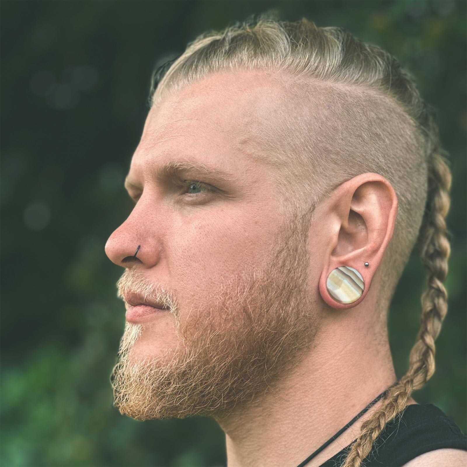 Grey Striped Agate Double Flare Stone Plug Model Shot