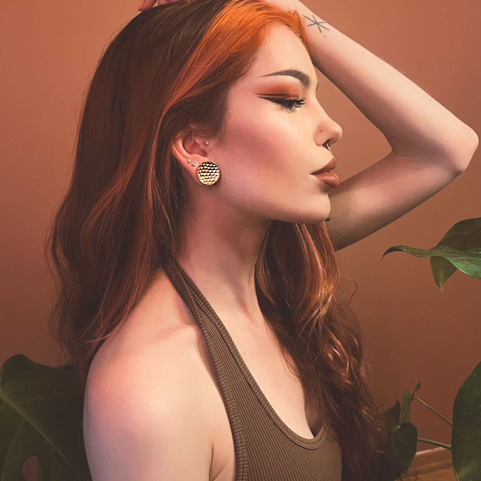 Hammered Mayan Flare Concave Brass Plug Model Shot