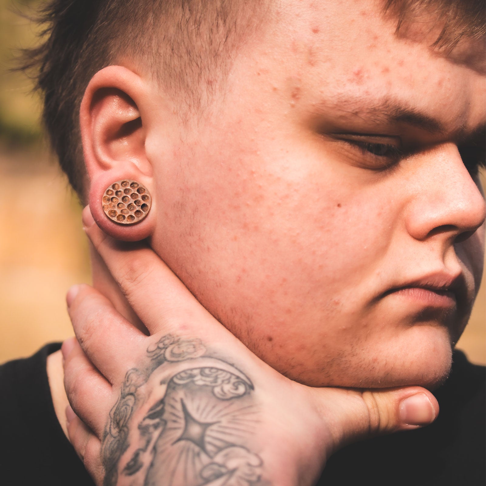 Hammered Olive Wood Double Flare Plug Model Shot