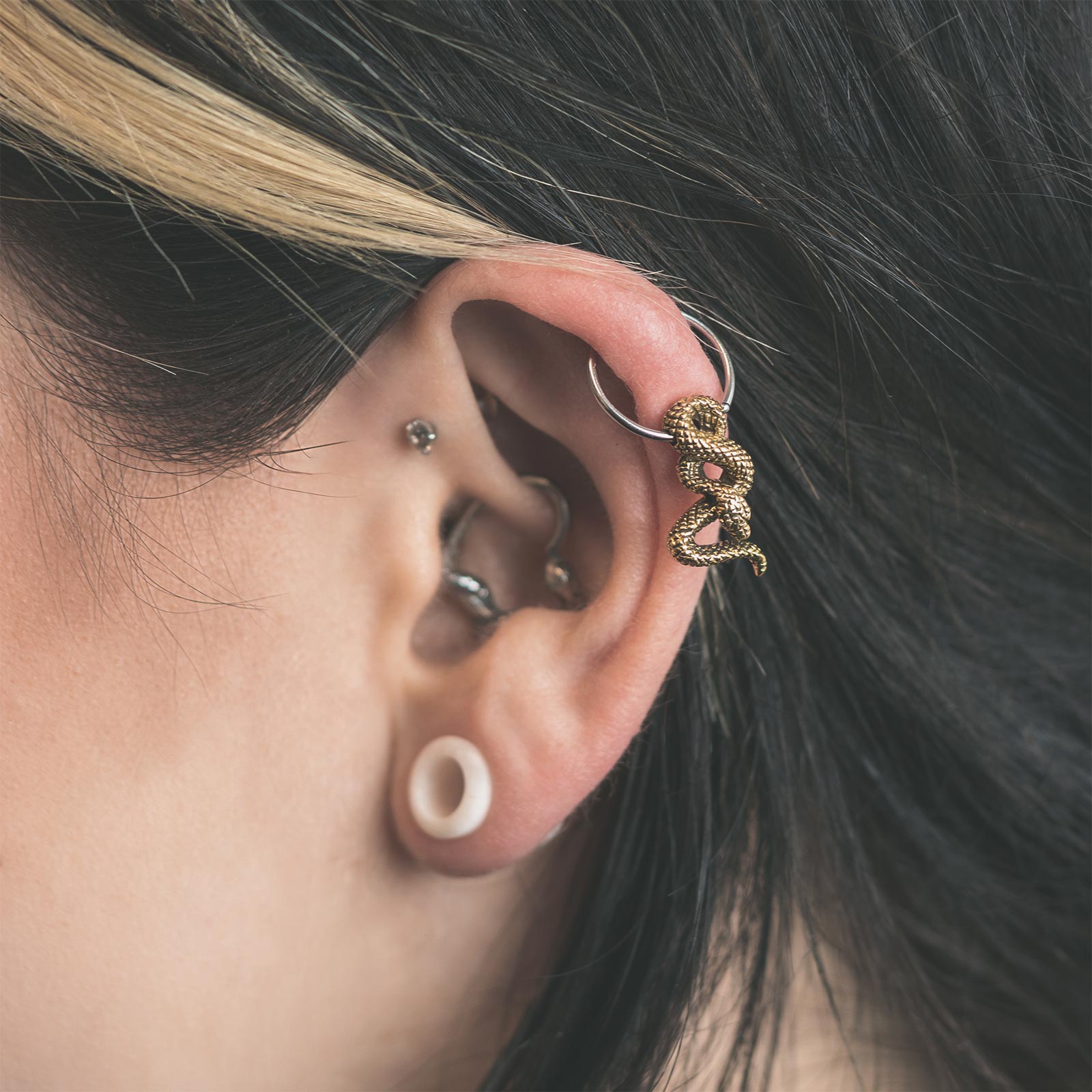 Hanging Snake Brass & Surgical Steel BCR Ball Closure Ring Model Shot