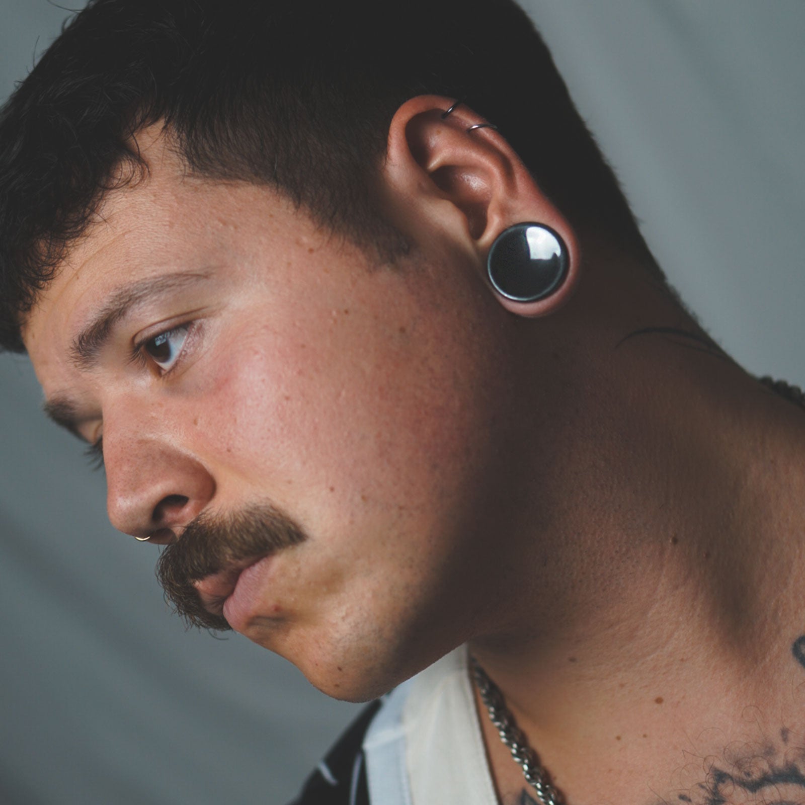 Hematite Double Flare Concave Stone Plug Model Shot