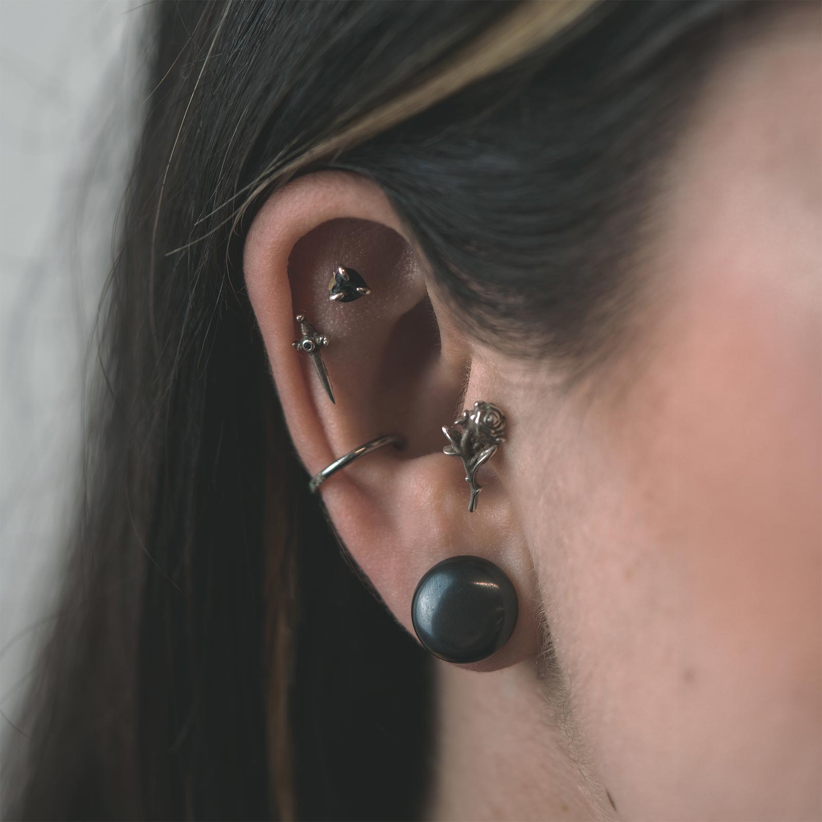 Hematite Single Flare Convex Stone Plug Model Shot