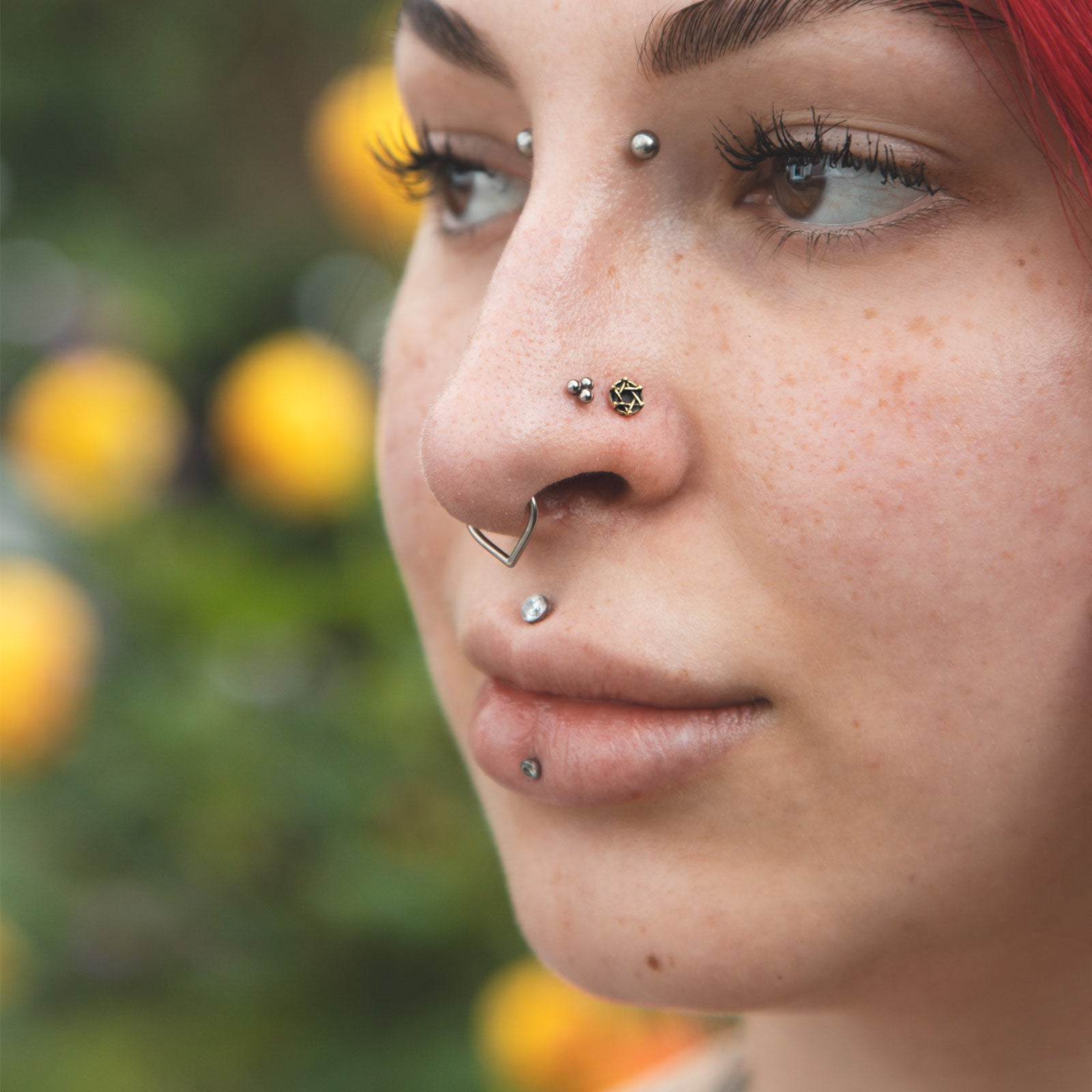 Hexagram Brass Nose Stud (Nose Bone) Model Shot
