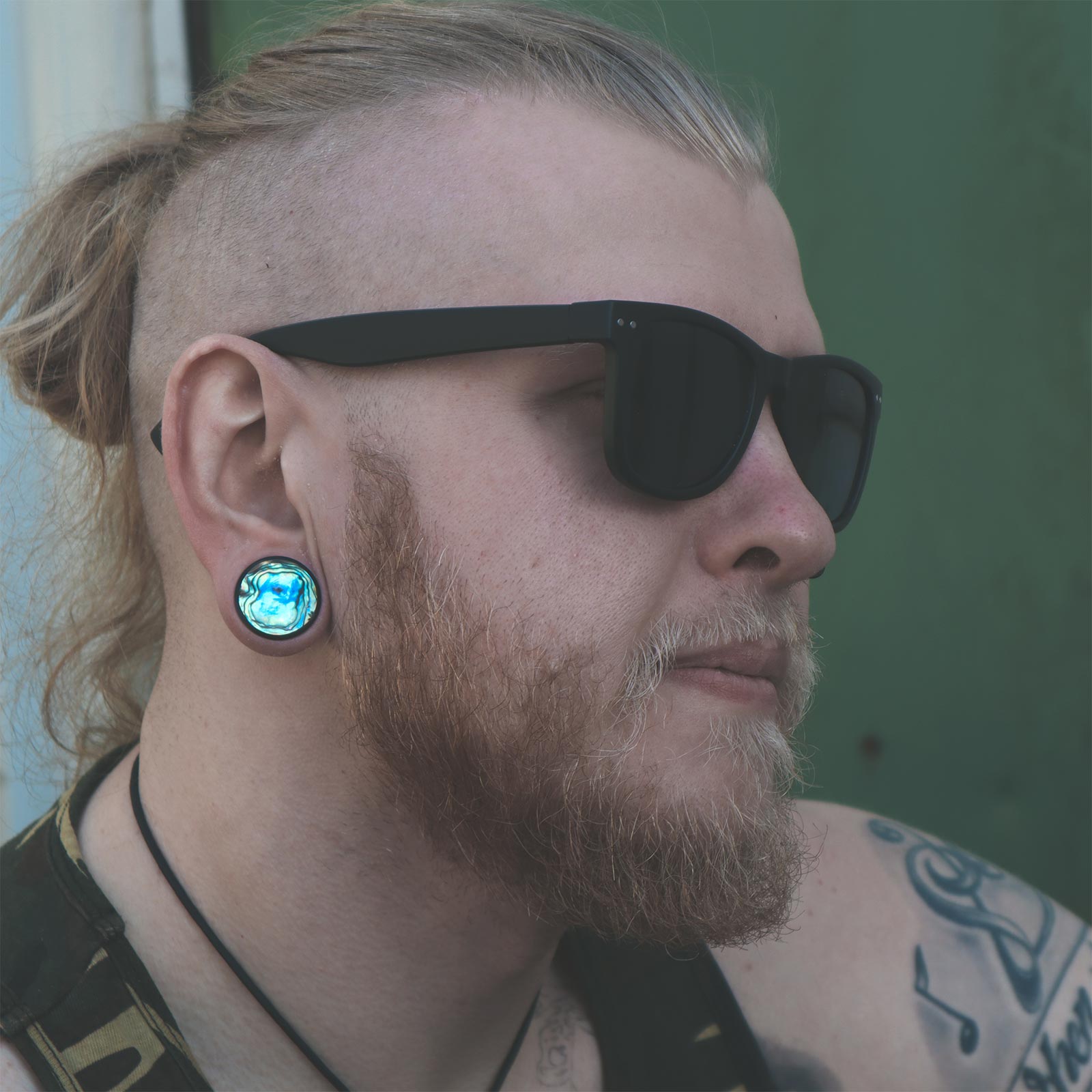 Horn Double Flare Plug With Abalone Sell Inlay Model Shot