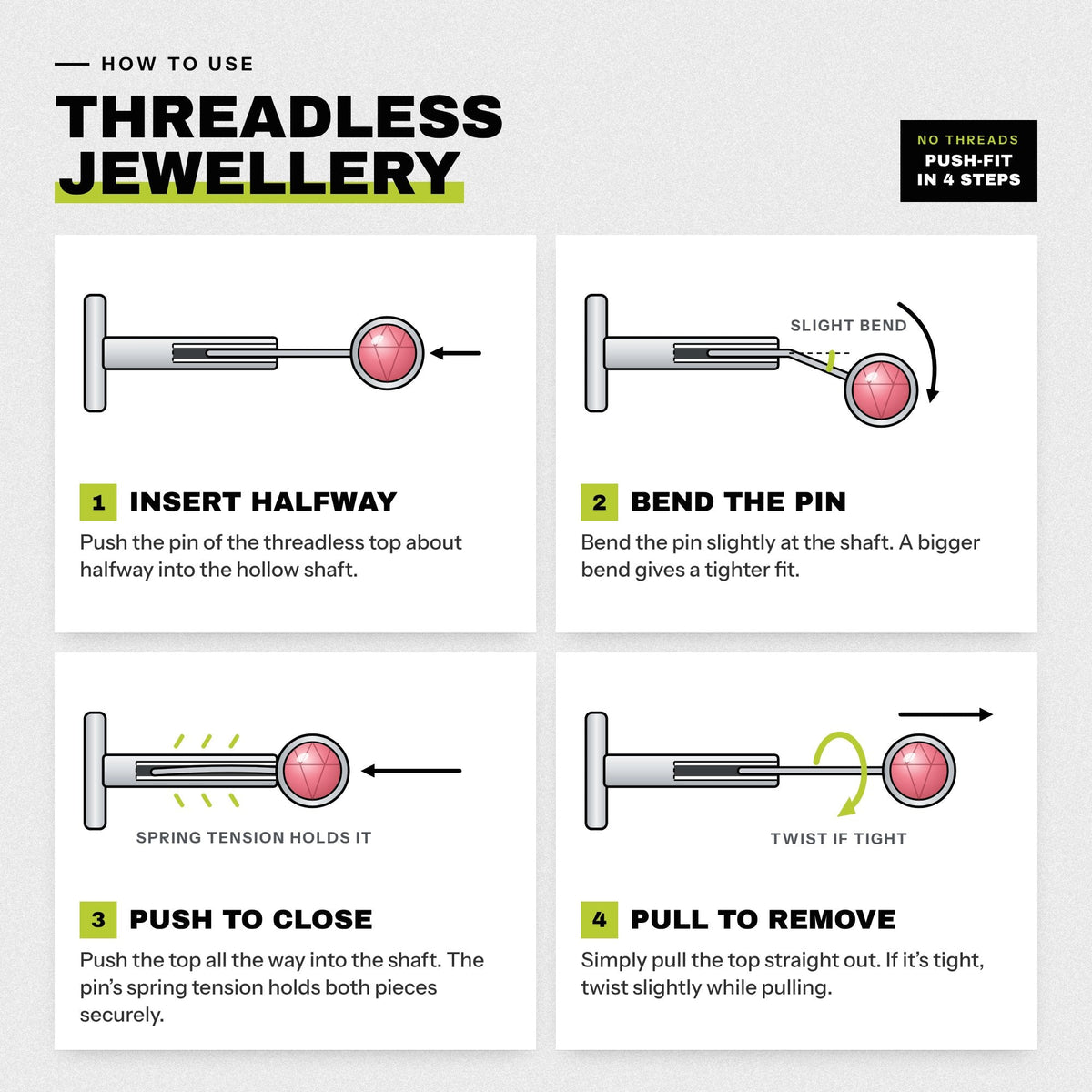 How to use threadless body jewellery in 4 steps