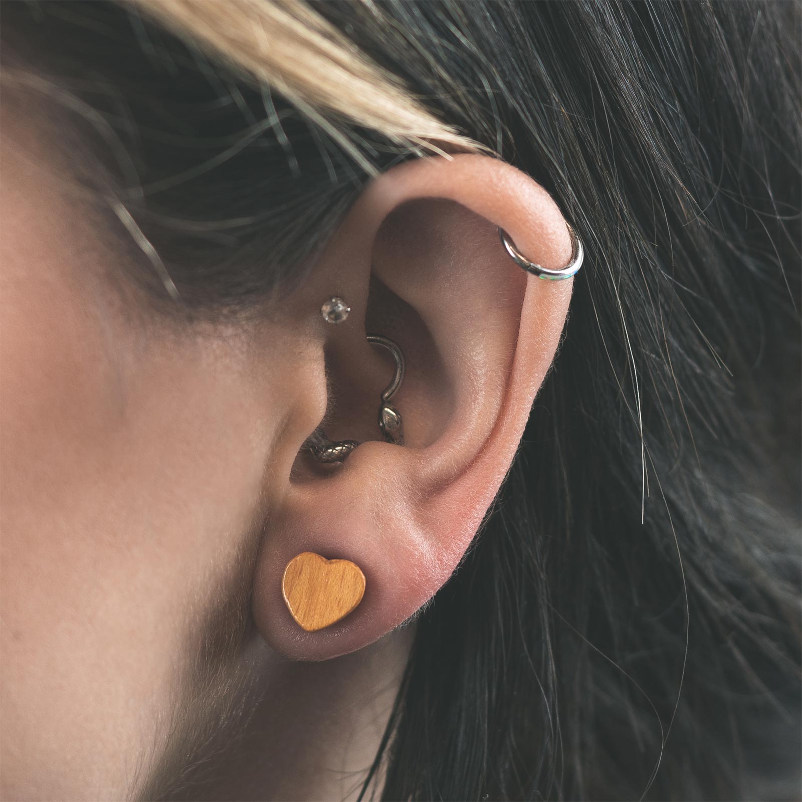 Jackfruit Wood Heart Shaped Double Flare Plug Model Shot