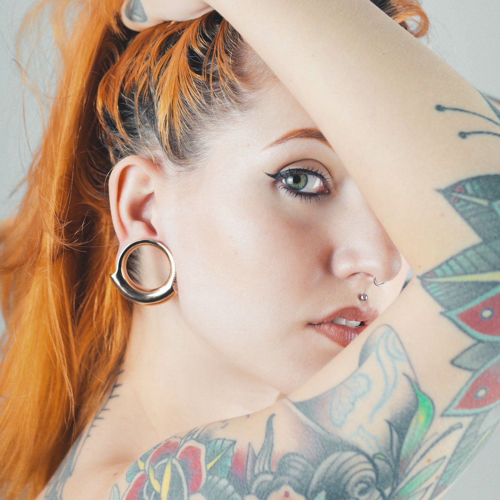 Lobe Cuff Rose Gold PVD Double Flare Ear Weight Model Shot