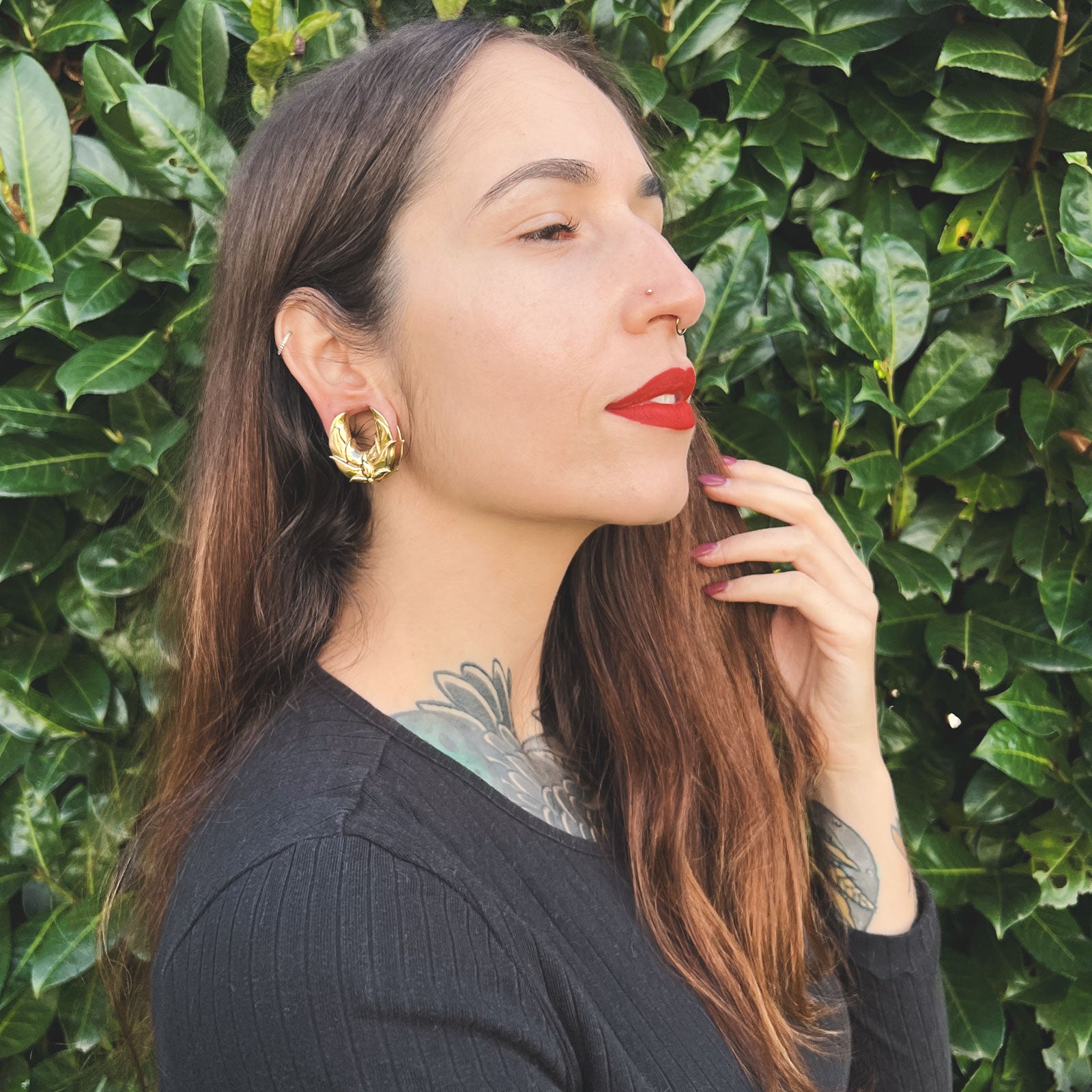 Lotus Flower Brass Saddle Plug Ear Weight Model Shot