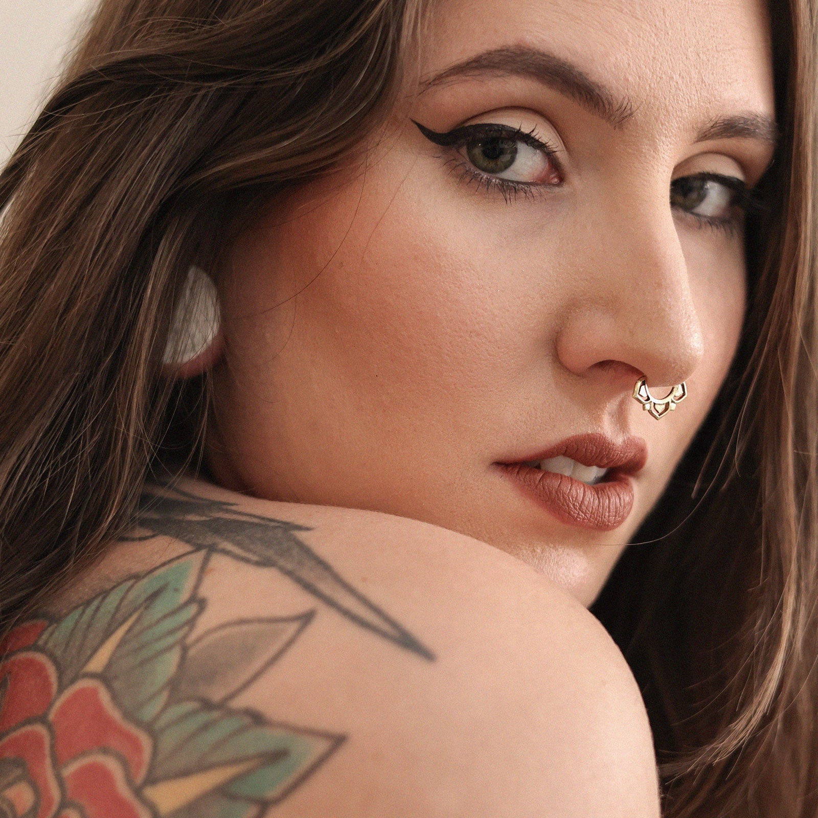 Lotus Flower Brass Seamless Ring Model Shot