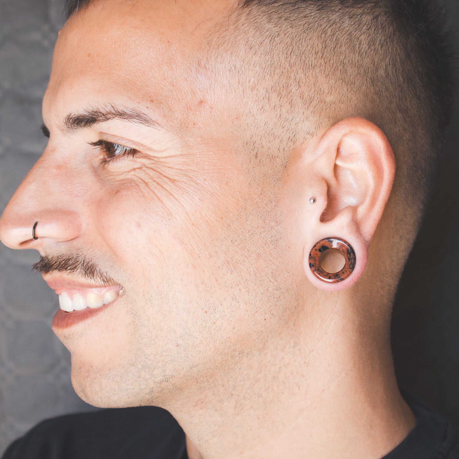 Mahogany Obsidian Double Flare Concave Stone Tunnel Model Shot