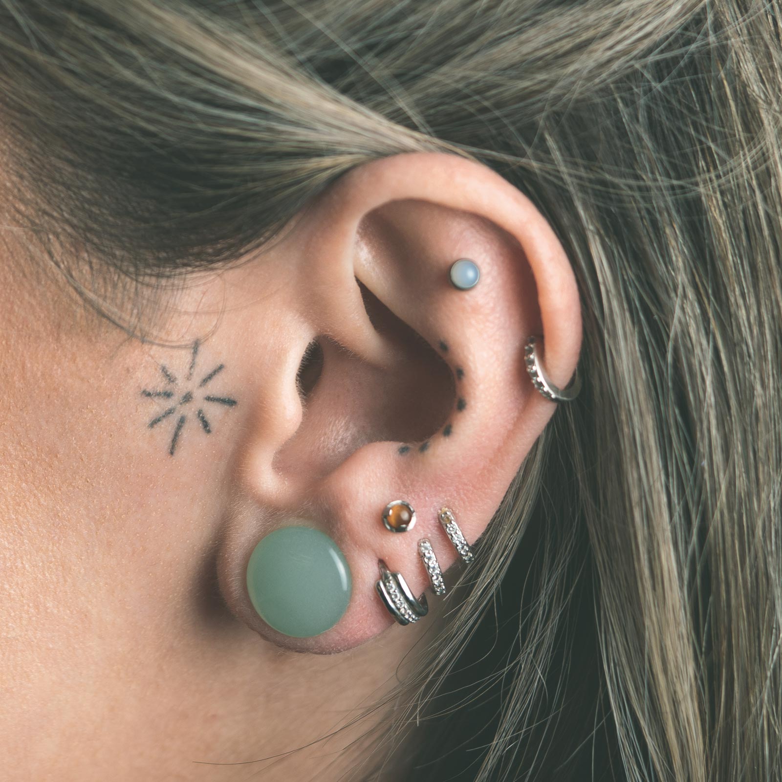 Matcha Green Glass Double Flare Convex Plug Model Shot