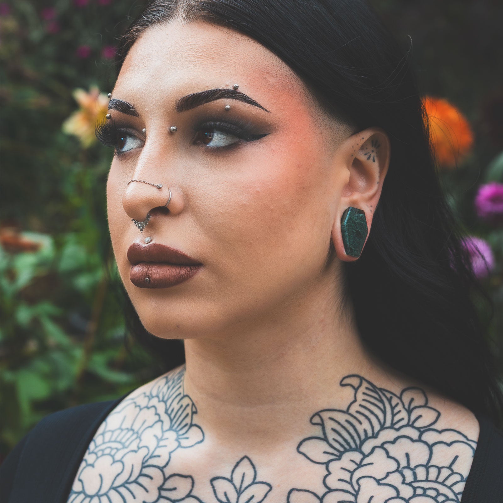 Moss Glass Double Flare Coffin Stone Plug Model Shot