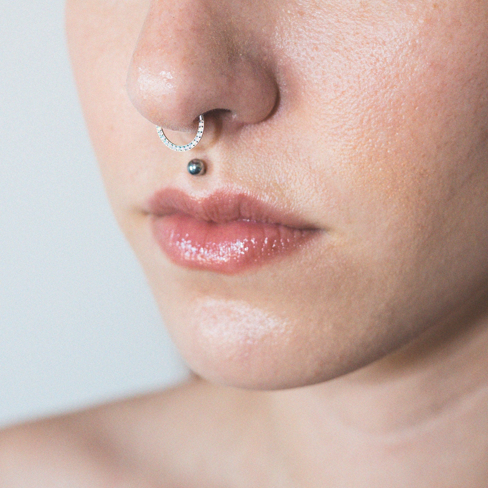 Multi Fire & Snow Synth Opal Titanium Hinged Segment Ring Model Shot