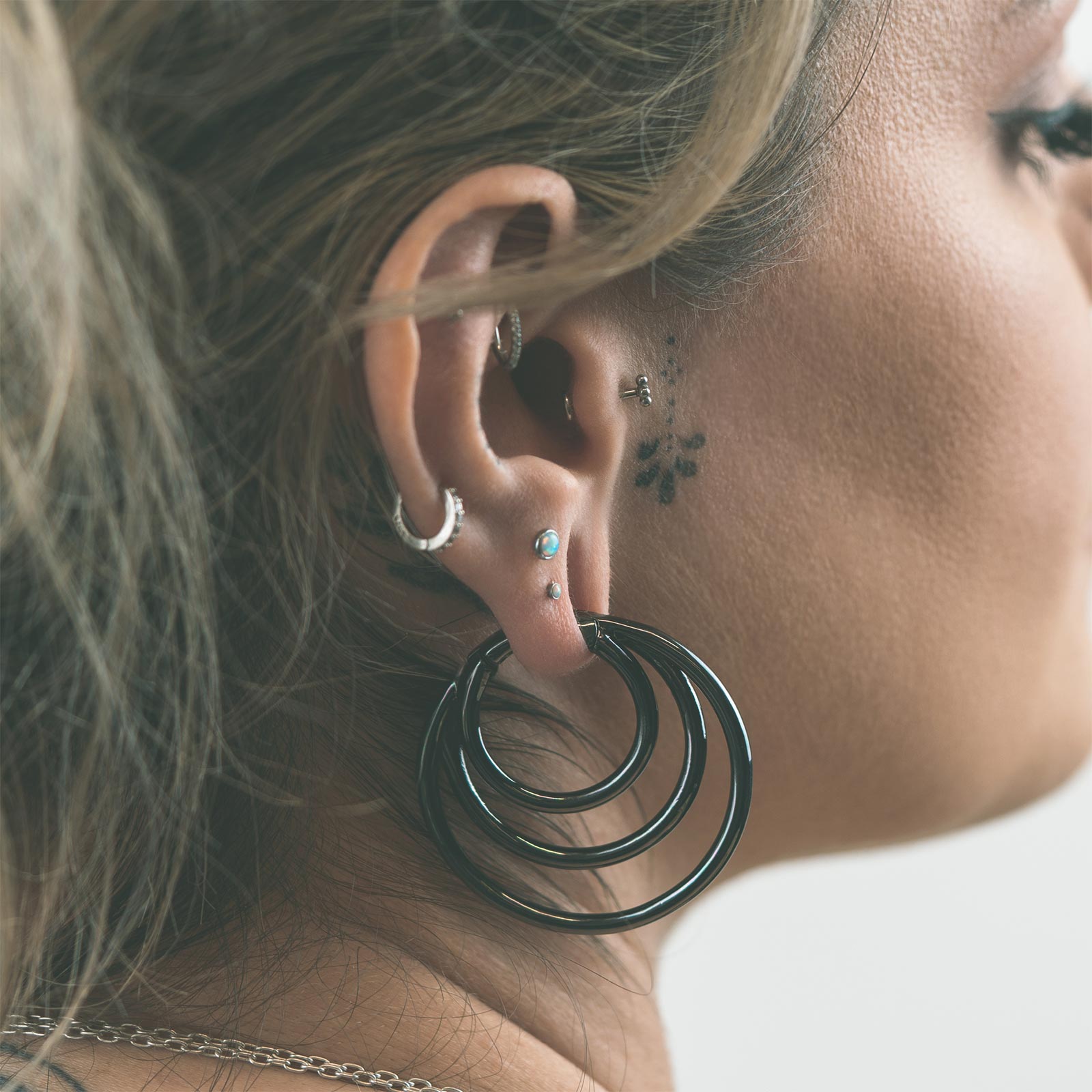 Multi Hoop Black PVD Magnetic Ear Weight Model Shot