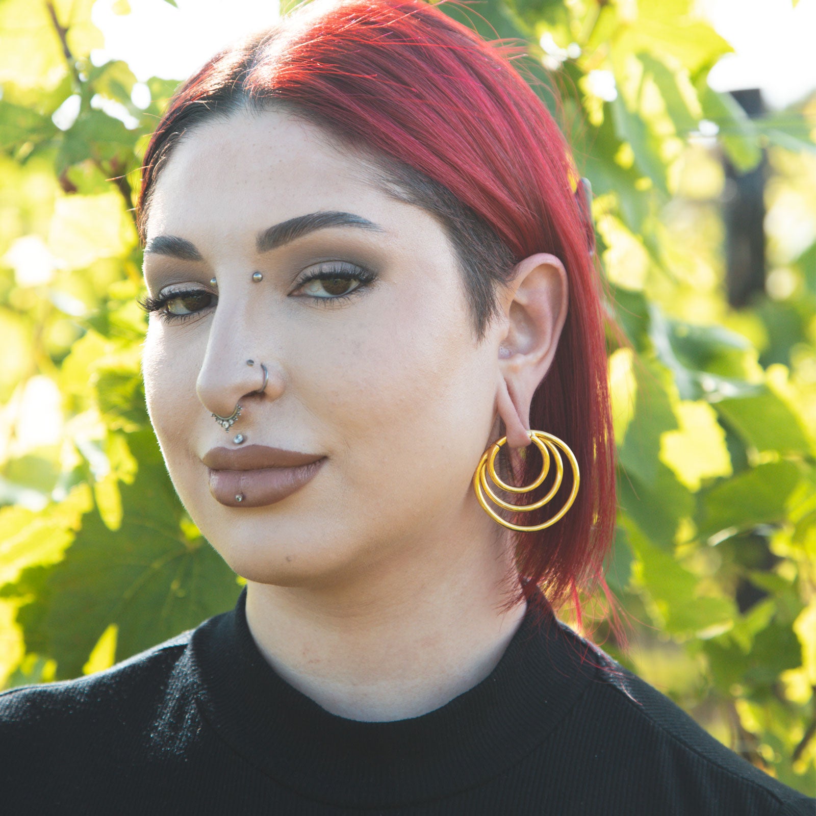 Multi Hoop Gold PVD Magnetic Ear Weight Model Shot