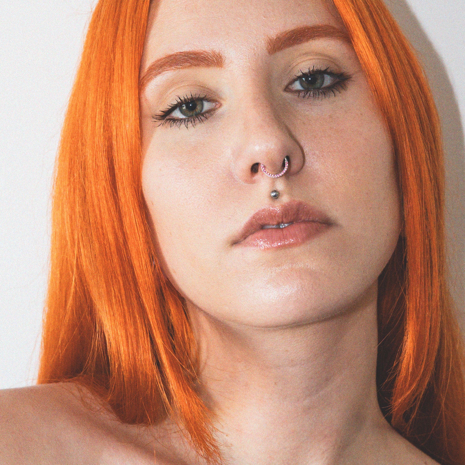 Multi Rose Pink Synth Opal Titanium Hinged Segment Ring Model Shot