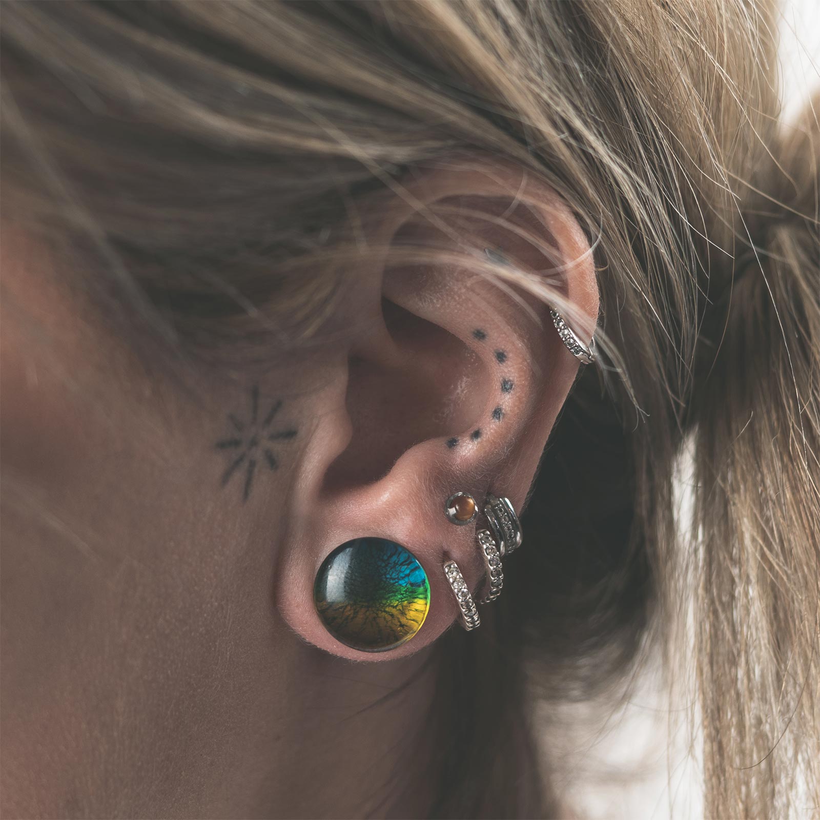 Ocean Dichroic Style Glass Double Flare Plug Model Shot