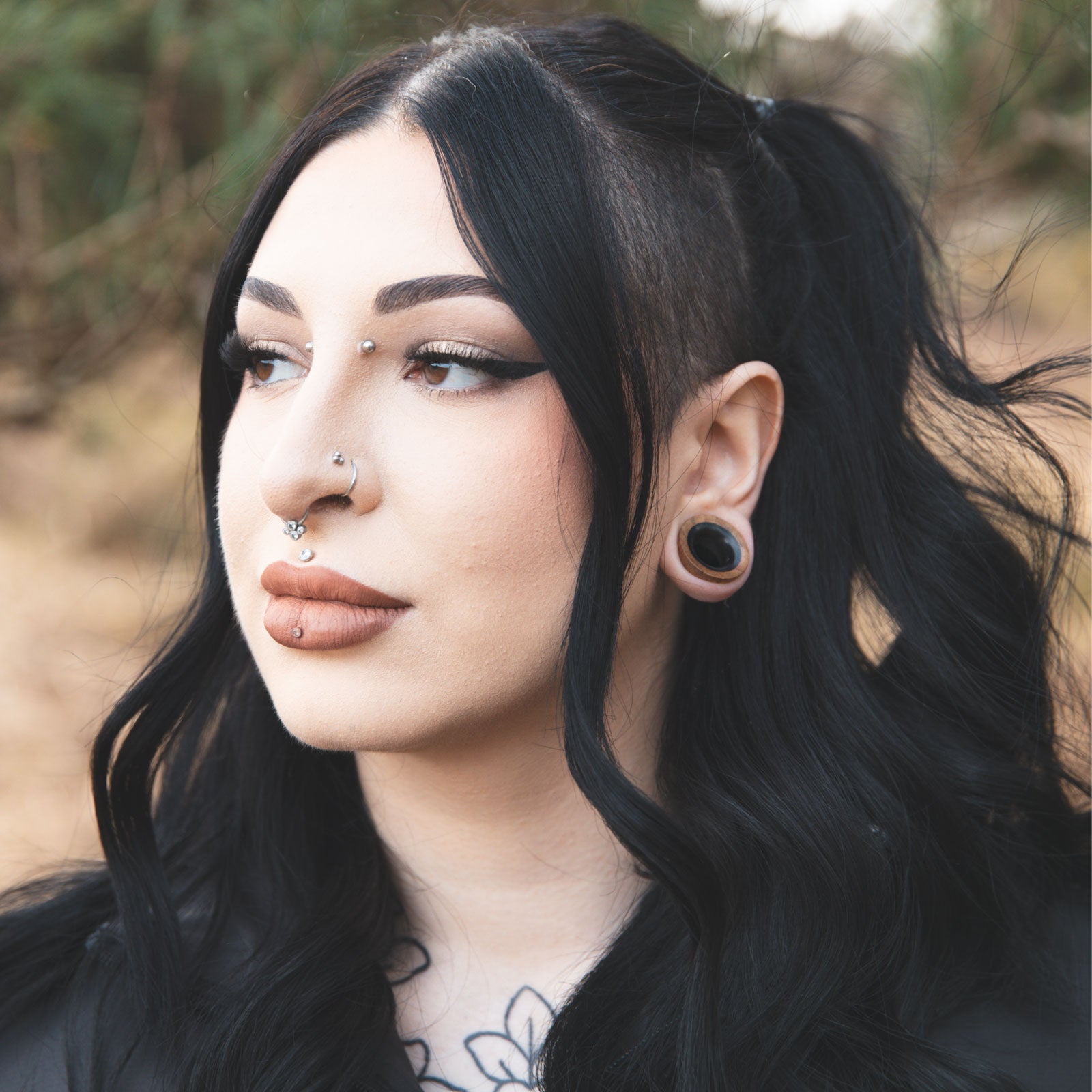 Olive Wood Double Flare Concave Tunnel With Black Areng Wood Inlay Model Shot