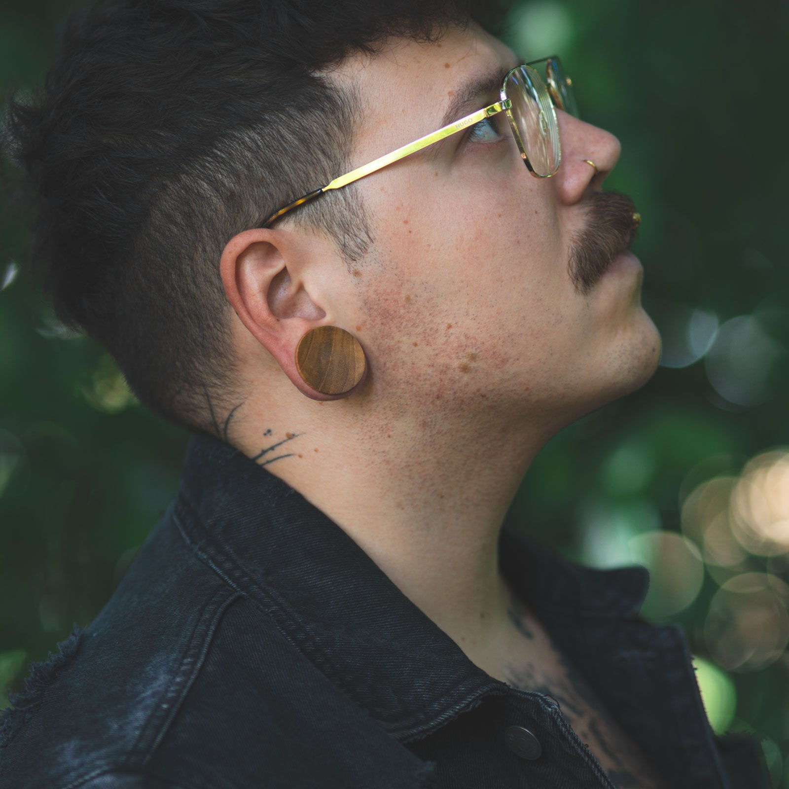 Olive Wood Single Flare Concave Plug Model Shot