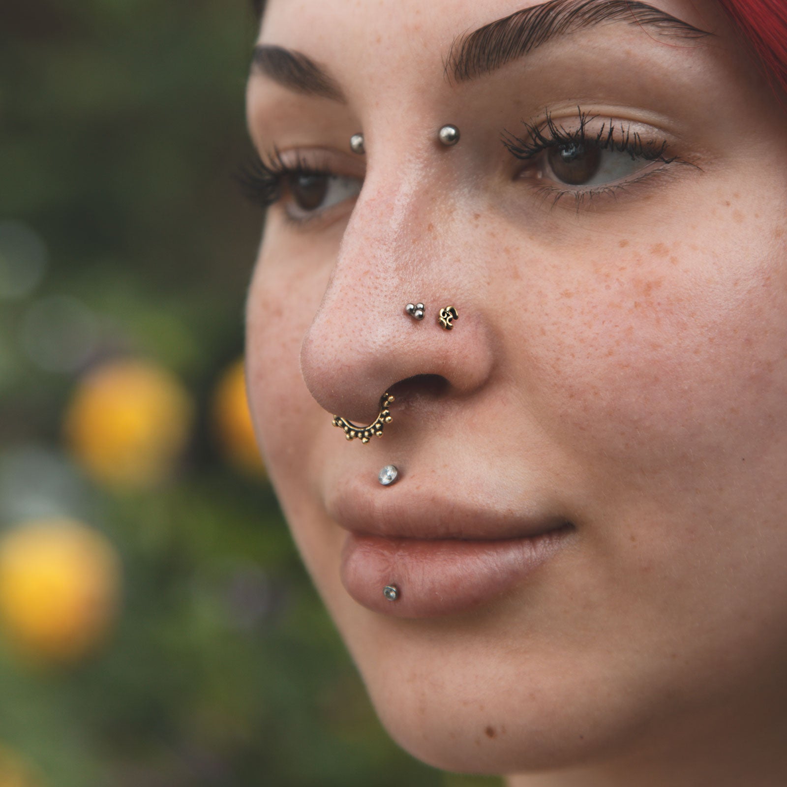Om Mani Brass Nose Stud (Nose Bone) Model Shot