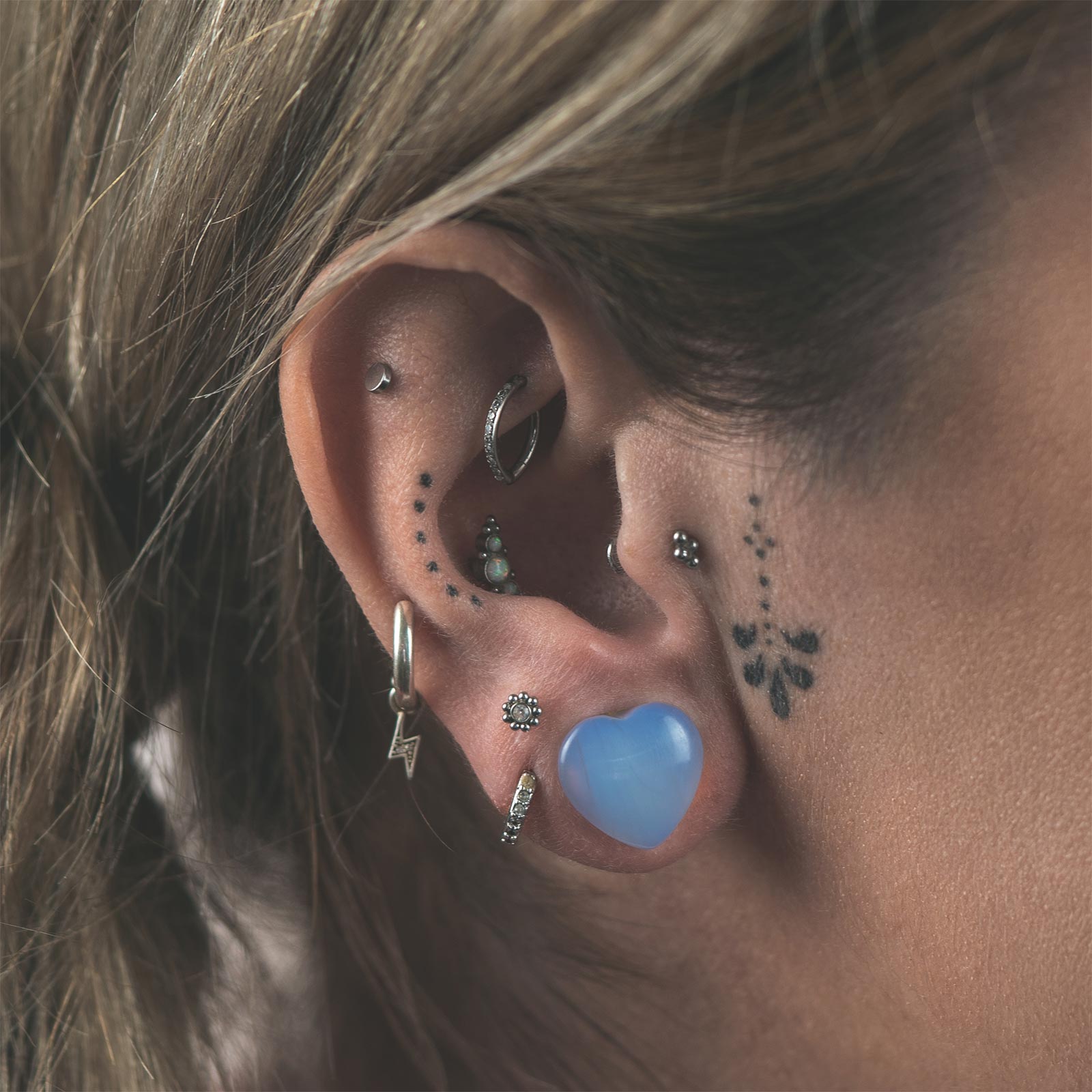 Opalite Heart Shaped Double Flare Plug Model Shot