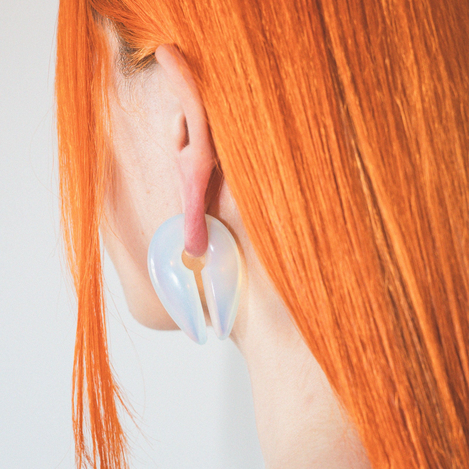 Opalite Keyhole Stone Ear Weights Model Shot Two