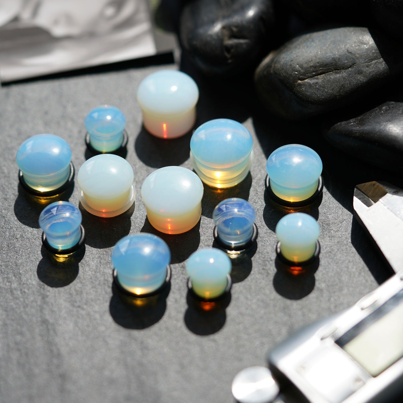 Opalite Single Flare Convex Stone Plug Group Shot