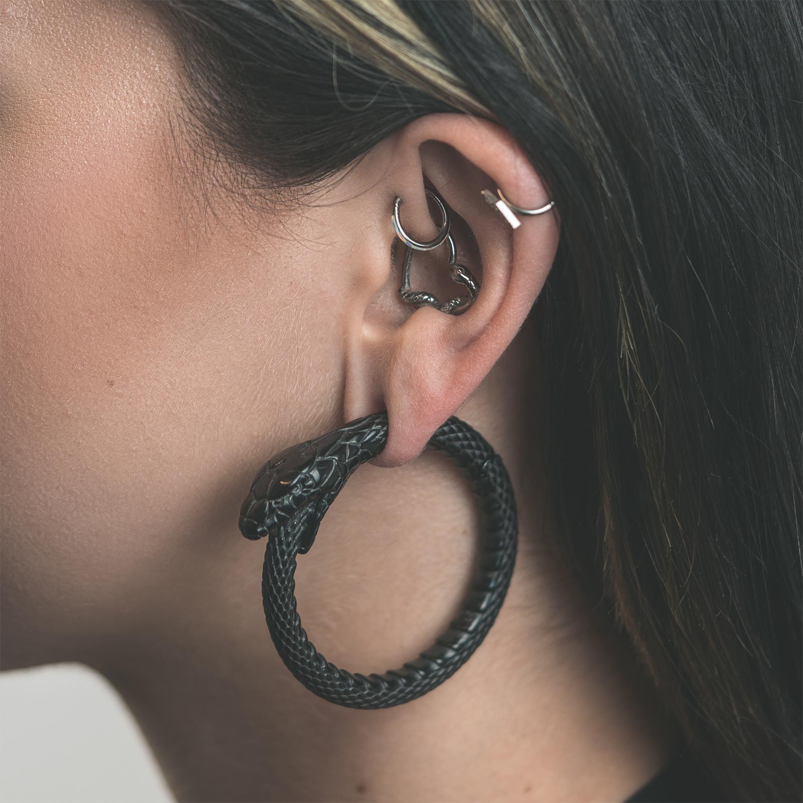 Ouroboros Snake Black PVD Magnetic Ear Weight Model Shot