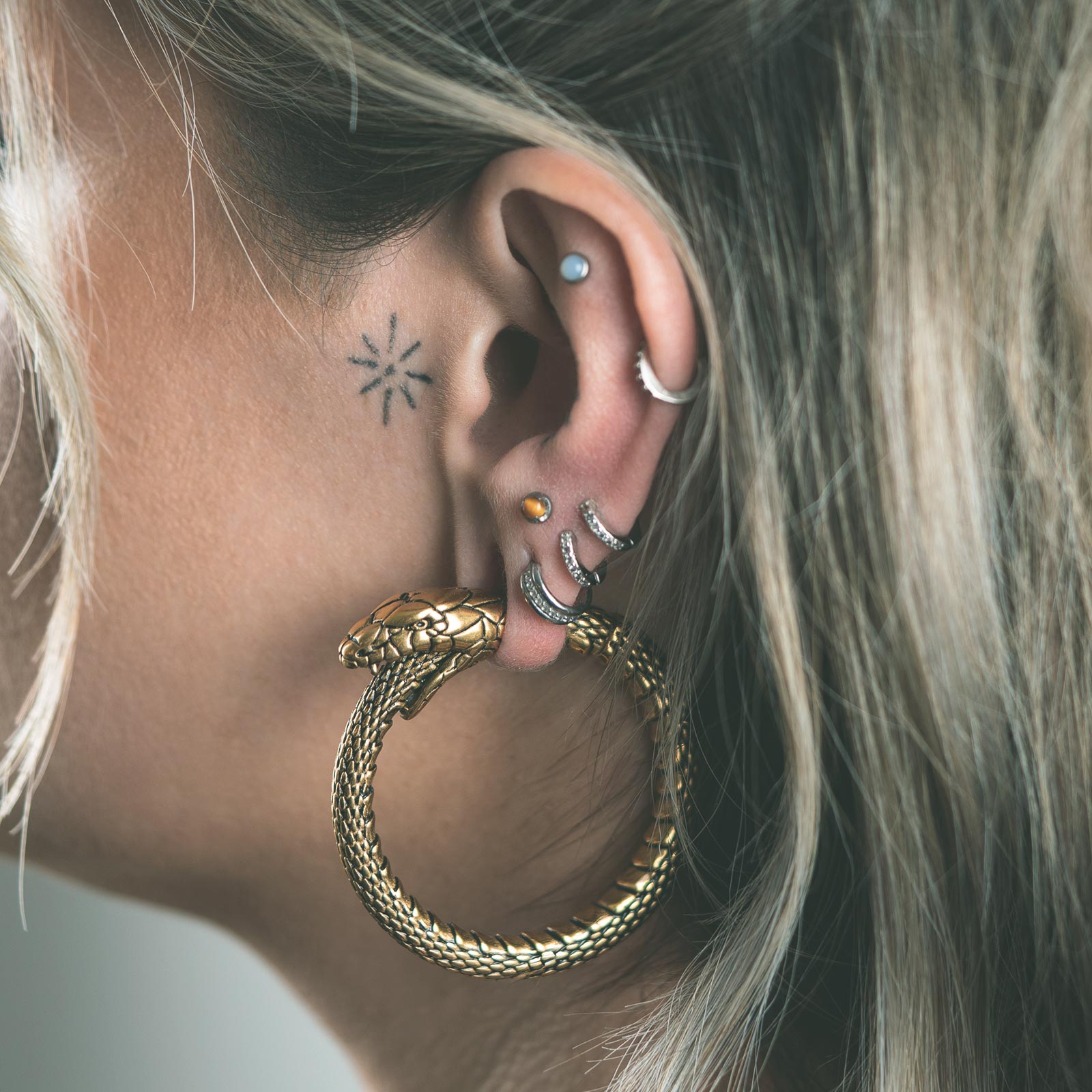 Ouroboros Snake Gold PVD Magnetic Ear Weight Model Shot