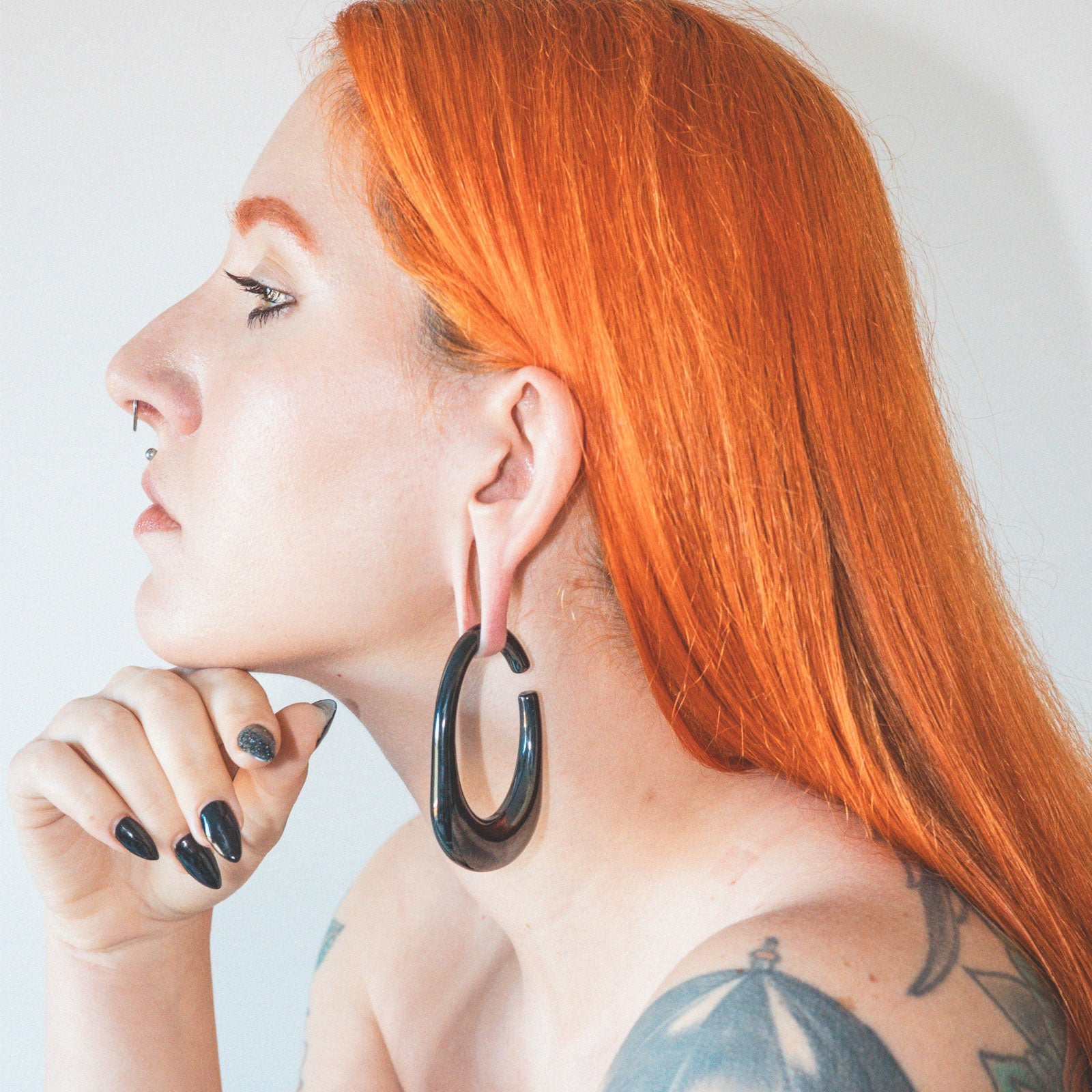 Oval Black PVD Surgical Steel Ear Weight Model Shot