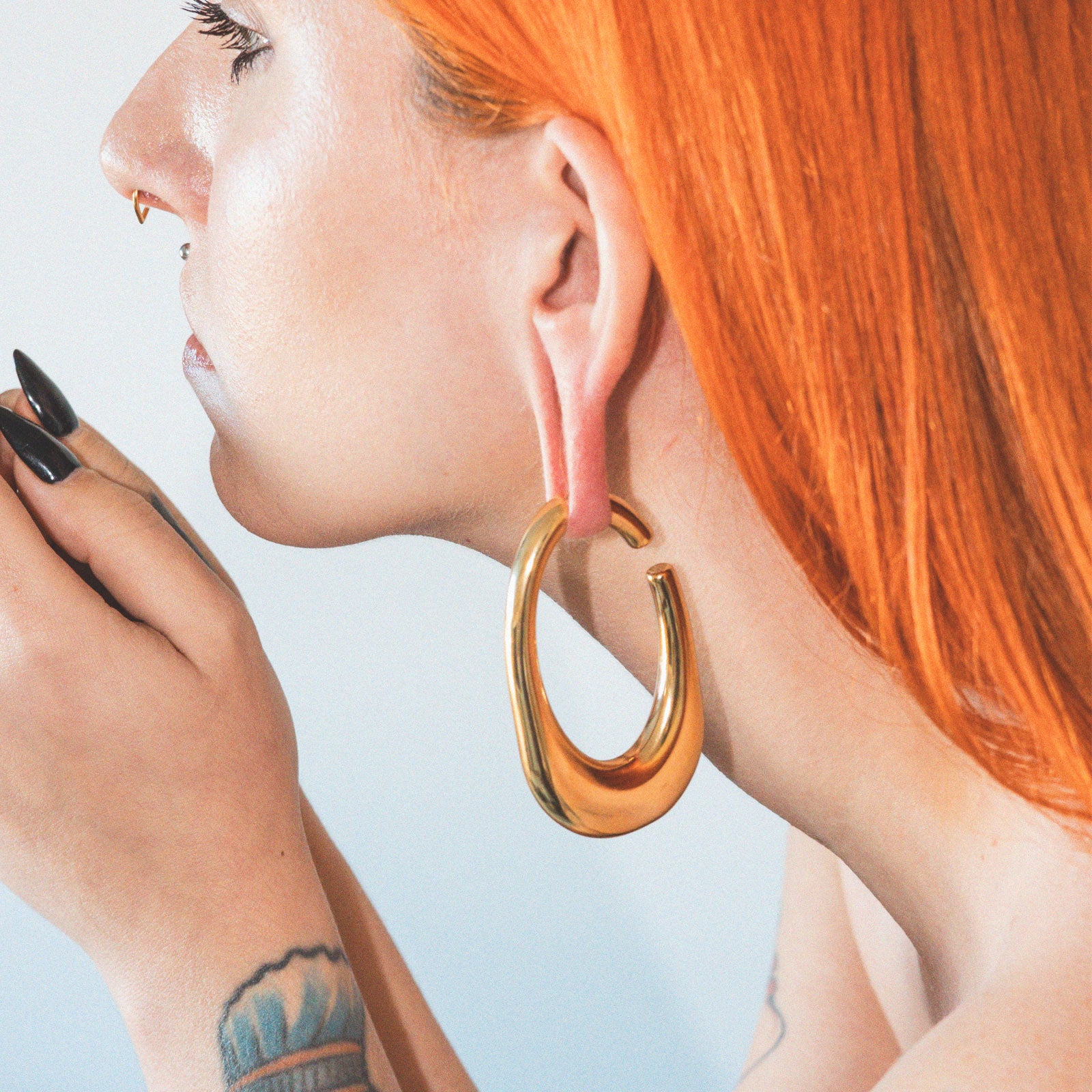 Oval Gold PVD Surgical Steel Ear Weight Model Shot