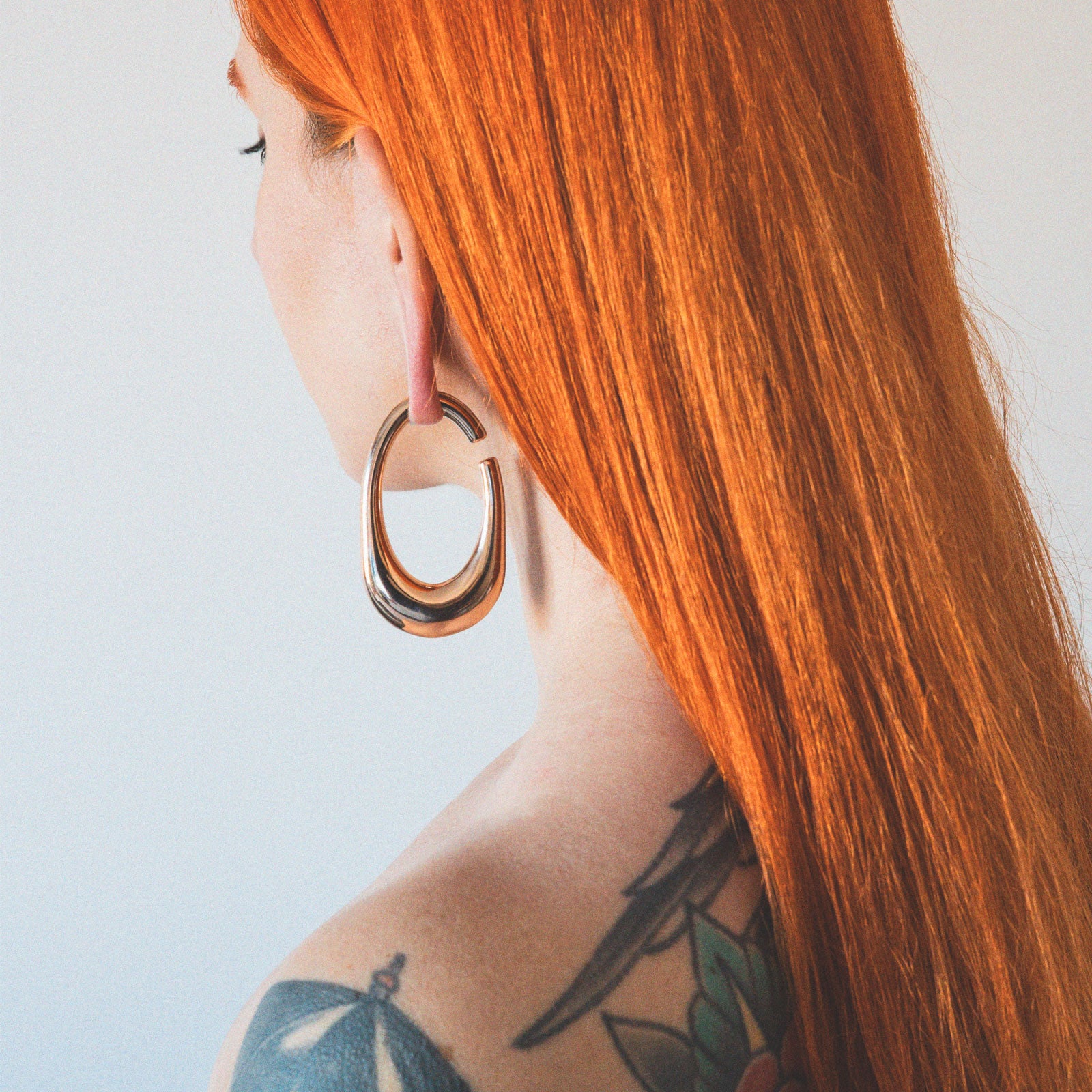 Oval Rose Gold PVD Surgical Steel Ear Weight Model Shot