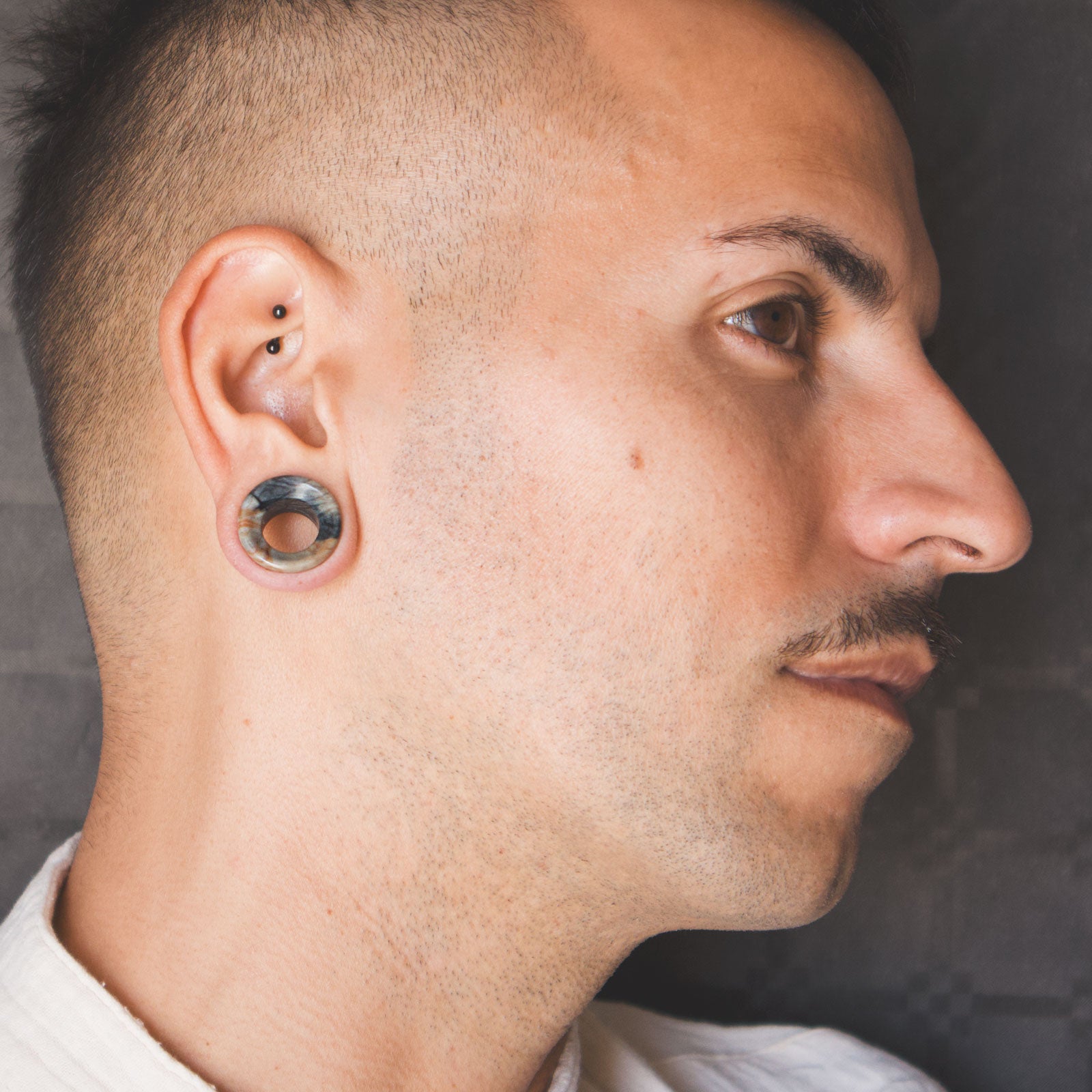 Picasso Jasper Double Flare Concave Stone Tunnel Model Shot