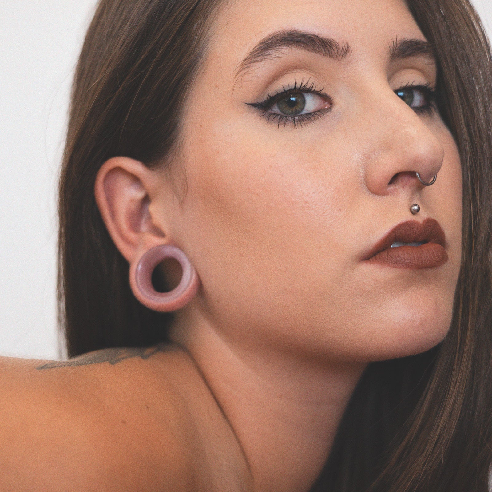 Pink Cat's Eye Glass Double Flare Concave Tunnel Model Shot