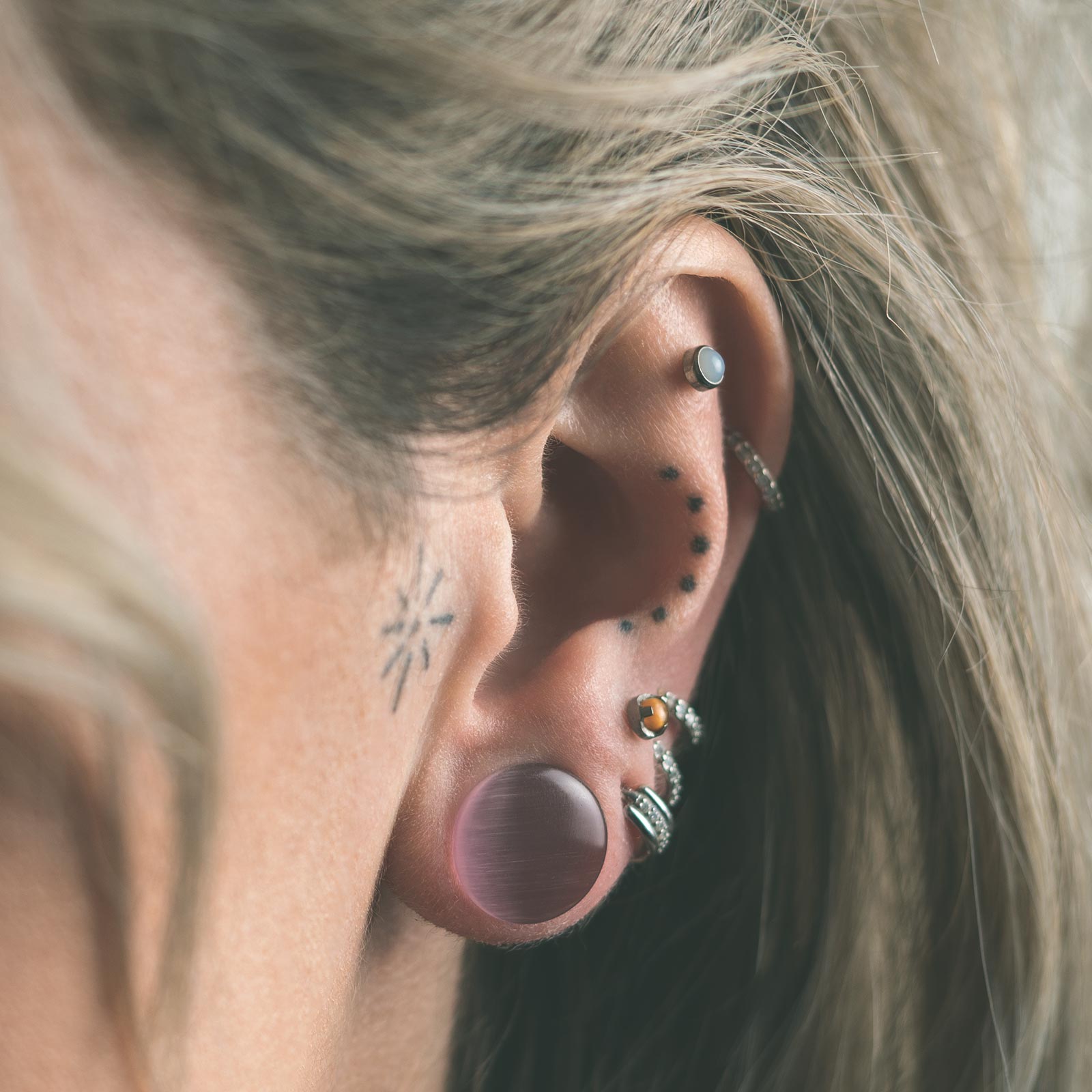 Pink Cat's Eye Glass Double Flare Convex Plug Model Shot