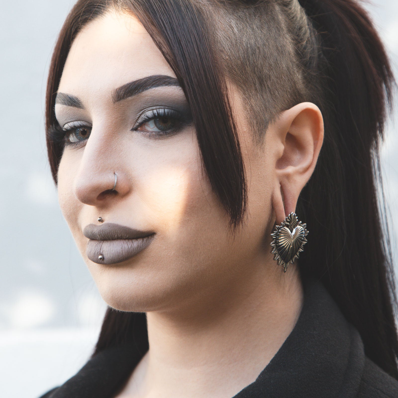 Punk Vintage Heart Surgical Steel Ear Weight Model Shot