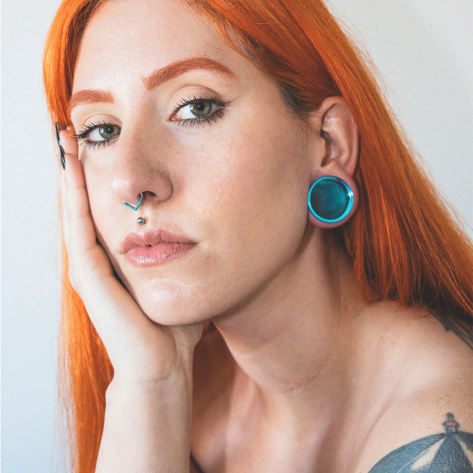 Purple Aurora Glass Double Flare Plug Model Shot Two