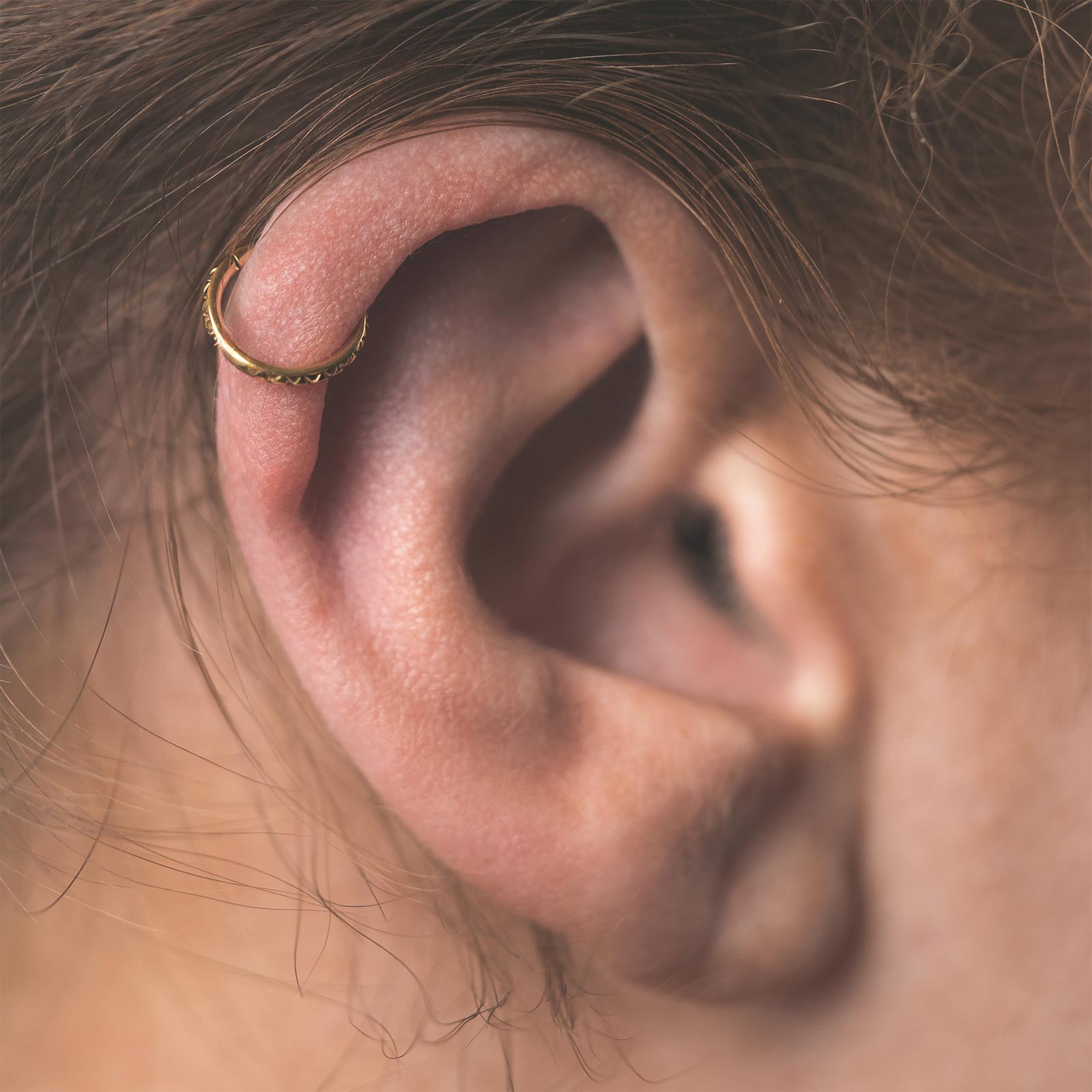 Quilted Gold PVD Titanium Hinged Segment Ring Model Shot Close Up