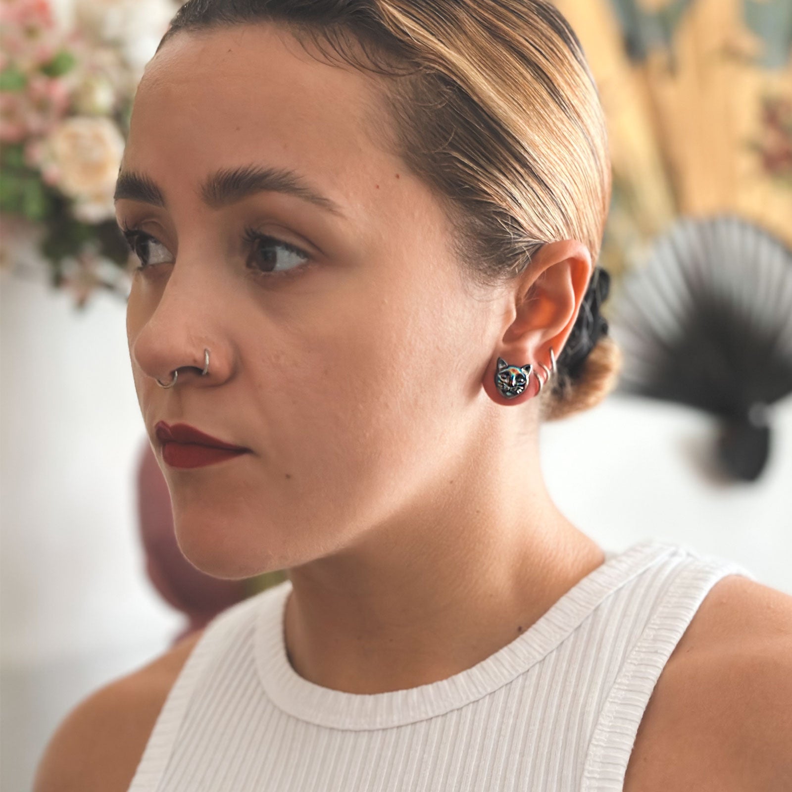 Rainbow Cat Glass Double Flare Plug Model Shot