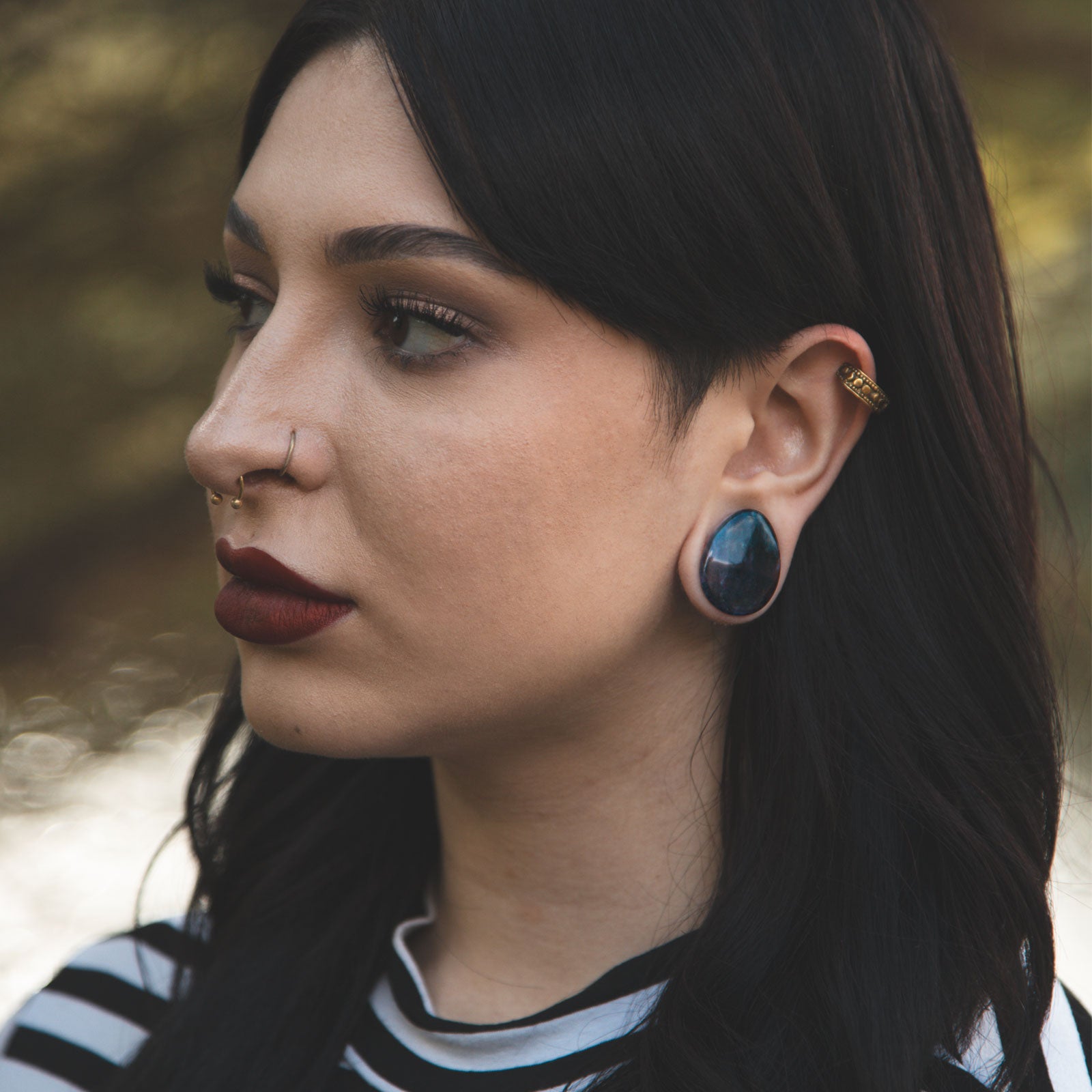 Rainbow Fluorite Double Flare Convex Teardrop Plug Model Shot